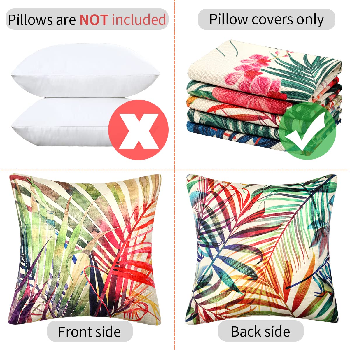 4 Housses De Coussin 35x35 Cm Imperméables – Velours Ou Lin, Double Face – Fermeture Invisible – Pour Canapé, Jardin, Décoration Intérieure/extérieure