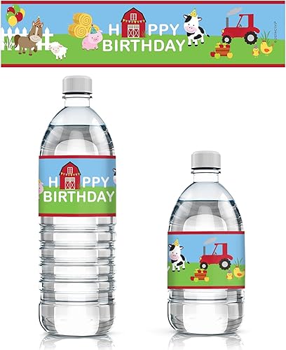 Barnyard Happy Birthday - Etiquetas para botellas de agua, 24 calcomanías