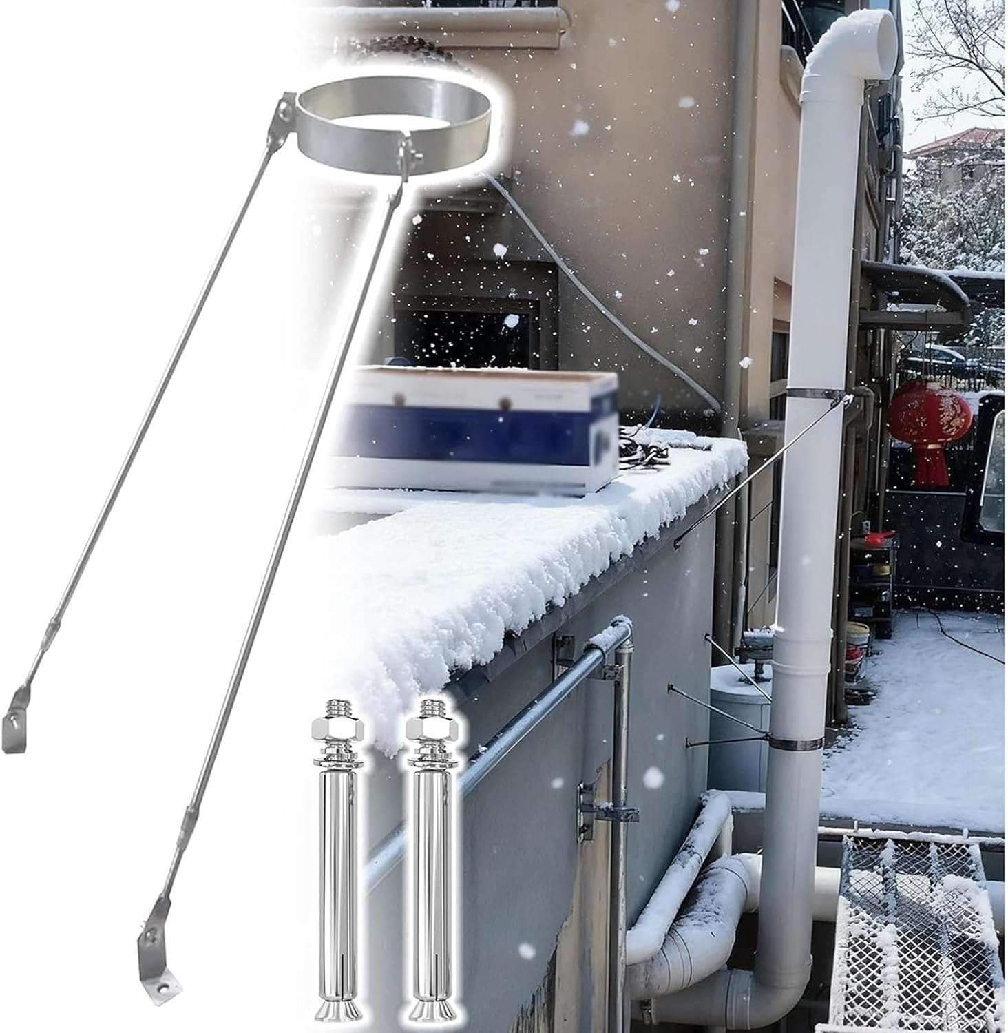 Stainless Steel Roof Chimney Pipe Brace Holder Kit - Universal Wall Mount Bracket for Stove Pipes, Supports 3 15/16" (100mm) Diameter, Durable & Reliable