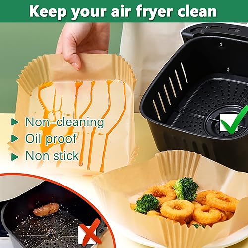 Miniatura 3 de Air Fryer Liners Disposable, 220PCS 8 Inch Square Parchment Paper Liners for 5-8QT Air fryer, Food Grade Air Fryer Paper Liner Non-Stick Airfryer