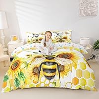 Vista 12 de Juego de ropa de cama de abeja amarilla para niñas y niños, funda de edredón con textura de madera de abeja tamaño Queen, funda de edredón de abeja