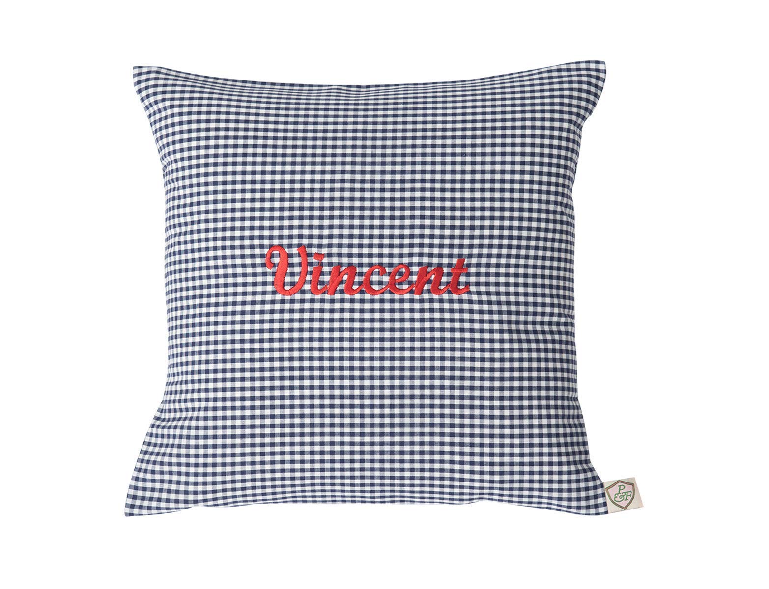 Namenskissen VICHY dunkelblau von paula & ferdinand - Geschenk zur Geburt und Taufe - Kissen personalisiert - Kissen mit Name