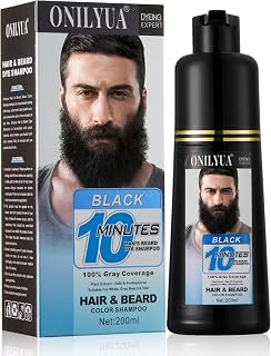 BeautyMaker Men's 3-in-1 Black Beard Dye Shampoo - 10-Min Gray Coverage for Beard, Mustache & Hair, Lasts 3-4 Weeks, 200ml