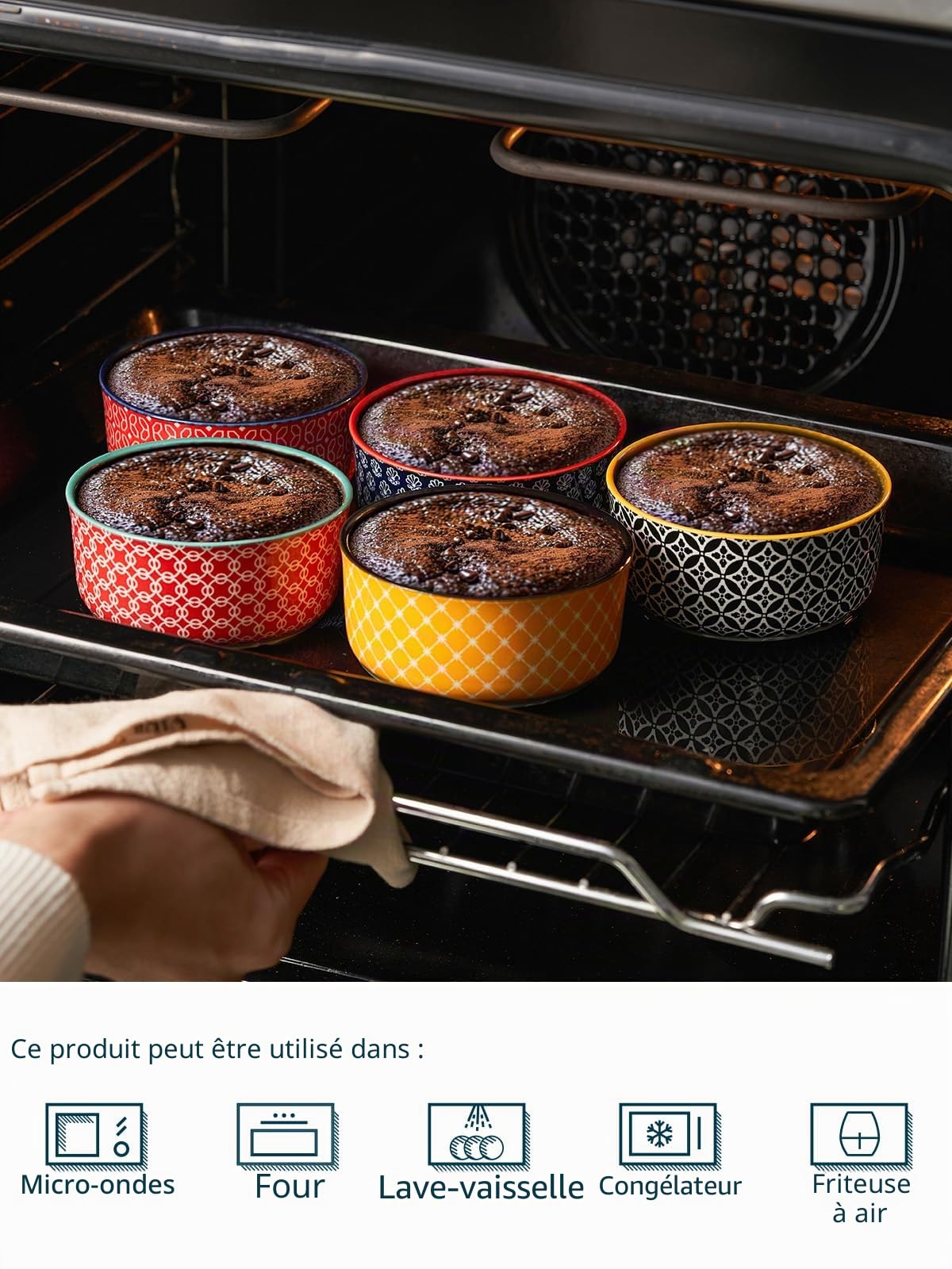DOWAN Ramequins Lot, 6 X 180 ml Ramequins et Moules à Soufflés en Porcelaine, Ramequin Dessert pour Muffin, Ramequin Four à Pâtisserie, Glace, Sauce, Fruit, Collation, Ø 10cm-Couleurs Vives