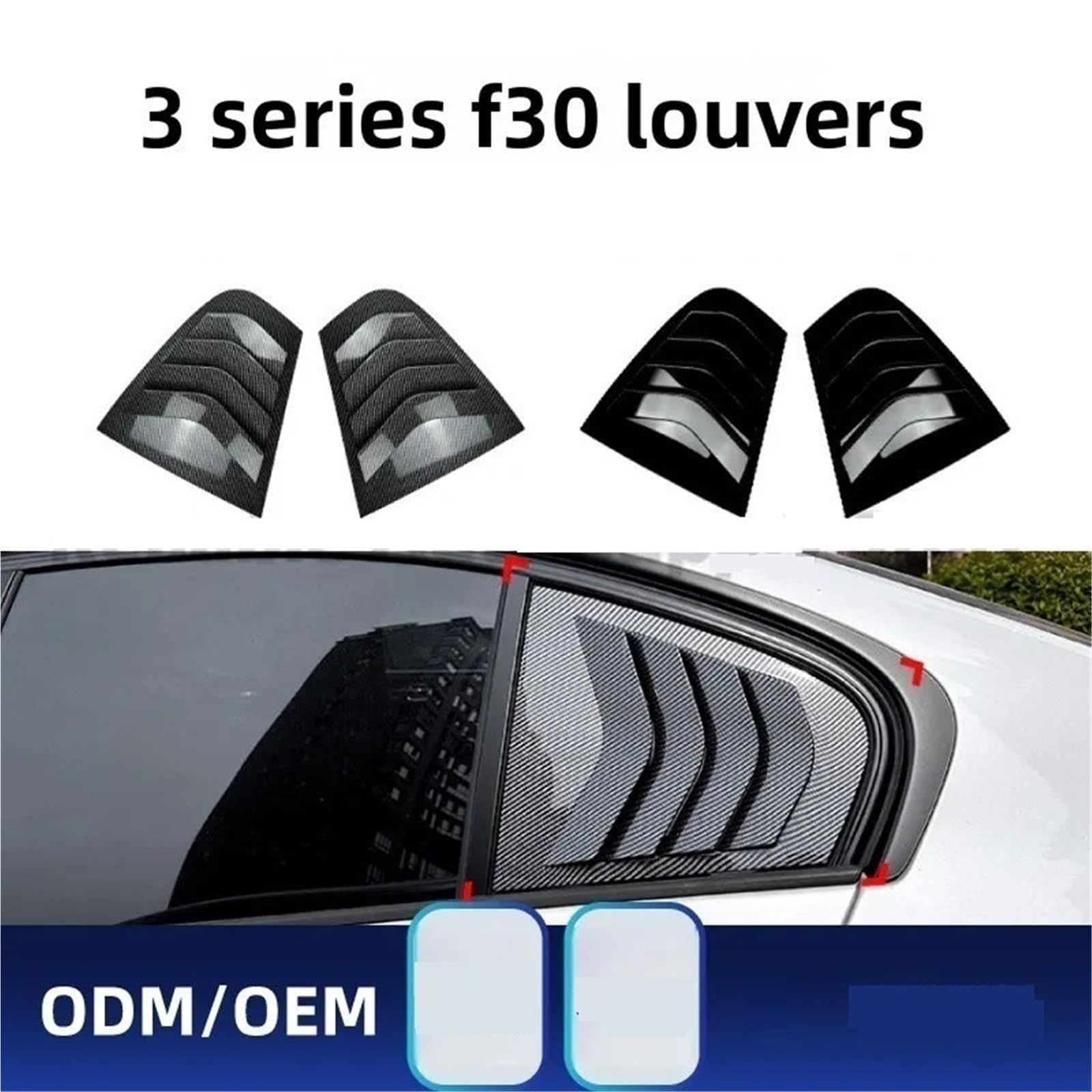 Osłona żaluzji tylnej szyby Pasuje do BMW serii 3 F30 320i 325i 330i 2013-19 Trójkątna naklejka samochodowa z żaluzją, zestaw modyfikacji Auto Exter Żaluzja Tylnej Szyby Bocznej(Carbon fiber grain)