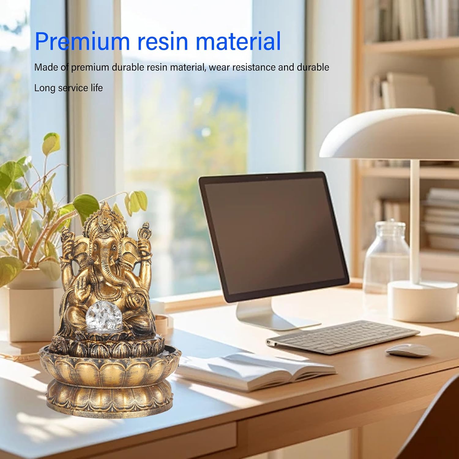 Desktop Water Fountain, Southeast Asia Style LED Adjustable Flow Buddha Fountain with Soothing Waterfall Sounds for Home Office Relaxation Decor