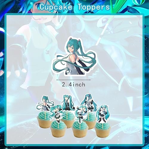 Miniatura 6 de Hatsune Miku - Decoraciones de fiesta de cumpleaños, figuras de vocaloide, suministros de fiesta, regalos de fiesta temática de anime para niñas,