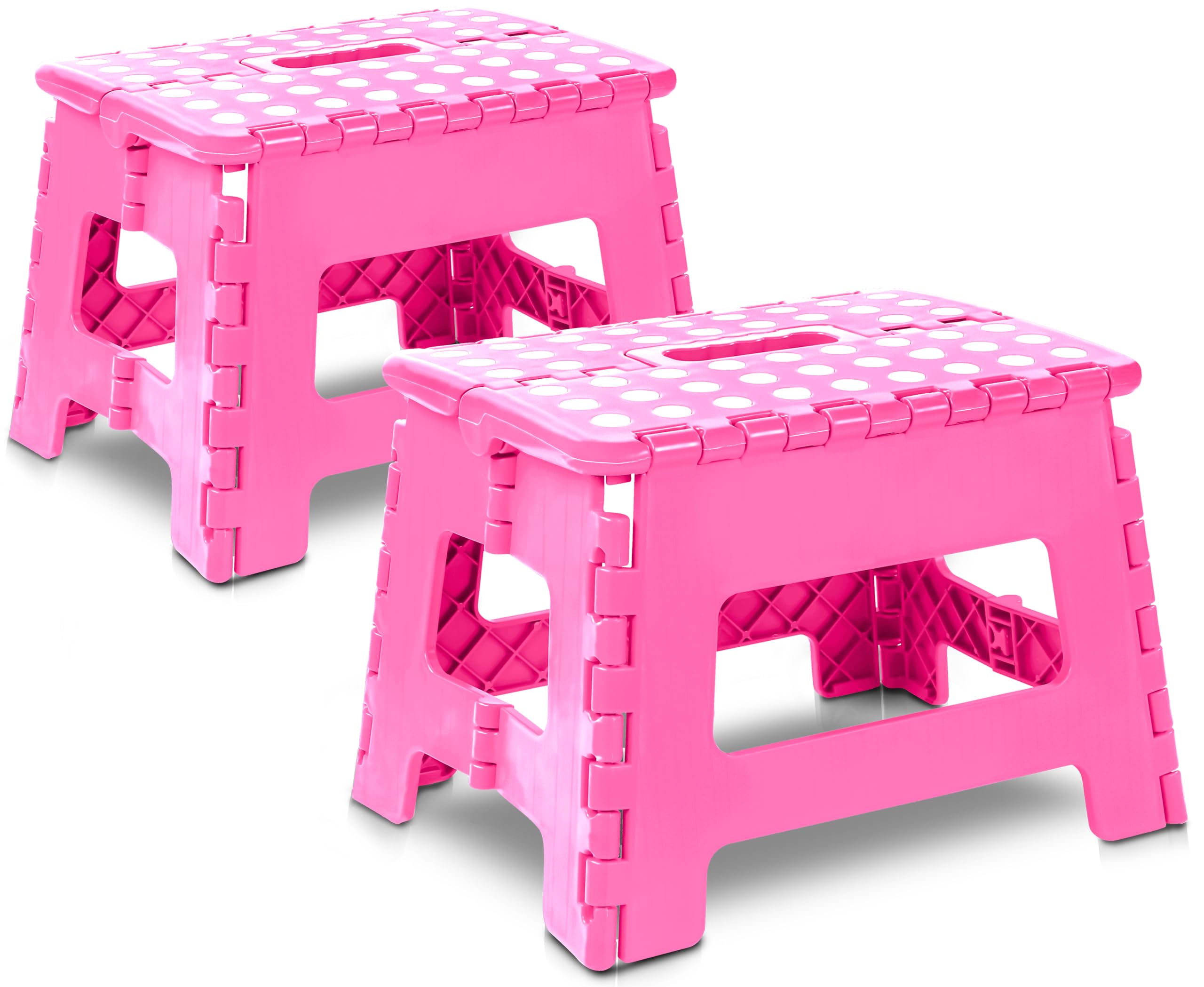Utopia Home Folding Step Stool - (Pack of 2) Foot Stool with 9 Inch Height - Holds Up to 300 lbs - Lightweight Plastic Foldable Step Stool for Kitchen, Bathroom & Living Room (Pink)