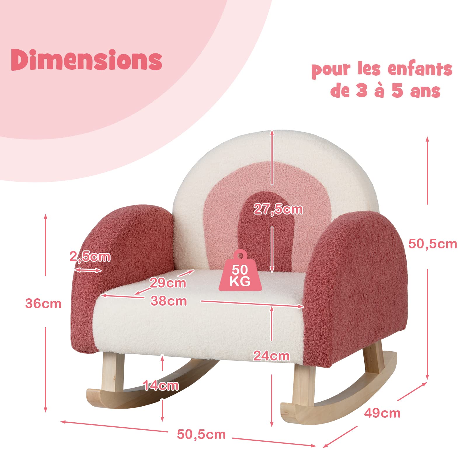 DREAMADE Fauteuil à Bascule Rembourré Enfant 3-5 Ans, Canapé d'Appoint en Velours Teddy avec Dossier Élargi, Pieds en Bois Massif, Anti-basculement, pour Salle de Jeux, Chambre, Salon (Rouge)