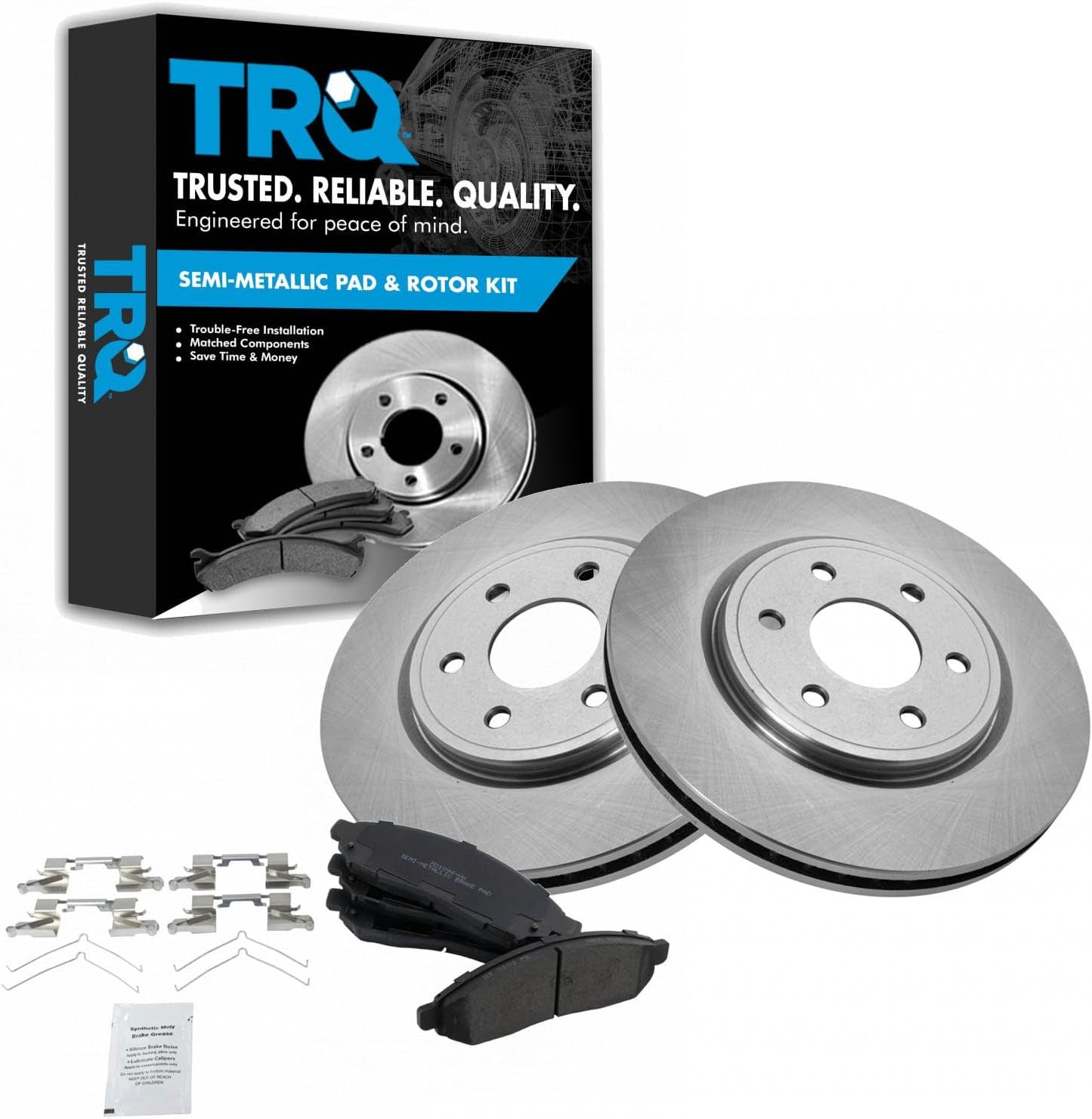 TRQ Front Semi-Metallic Brake Pad and Vented Rotor Kit