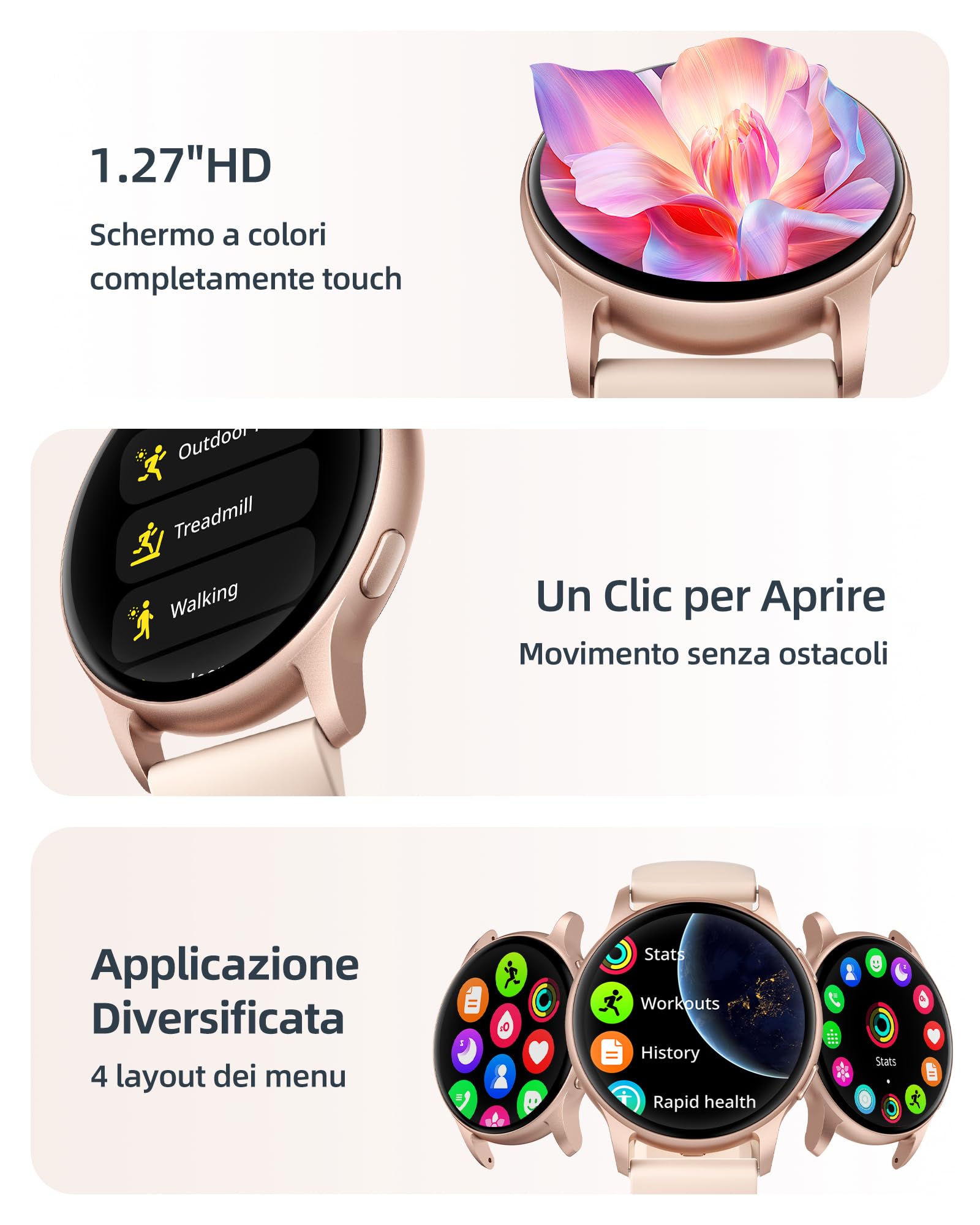 Parsonver Smartwatch Uomo Donna Con Chiamate Bluetooth, 5ATM Impermeabile per Nuoto, Orologio Fitness Con 100+ Sportive, Frequenza Cardiaca, SpO2, Sonno (Oro rosa, 44 mm)