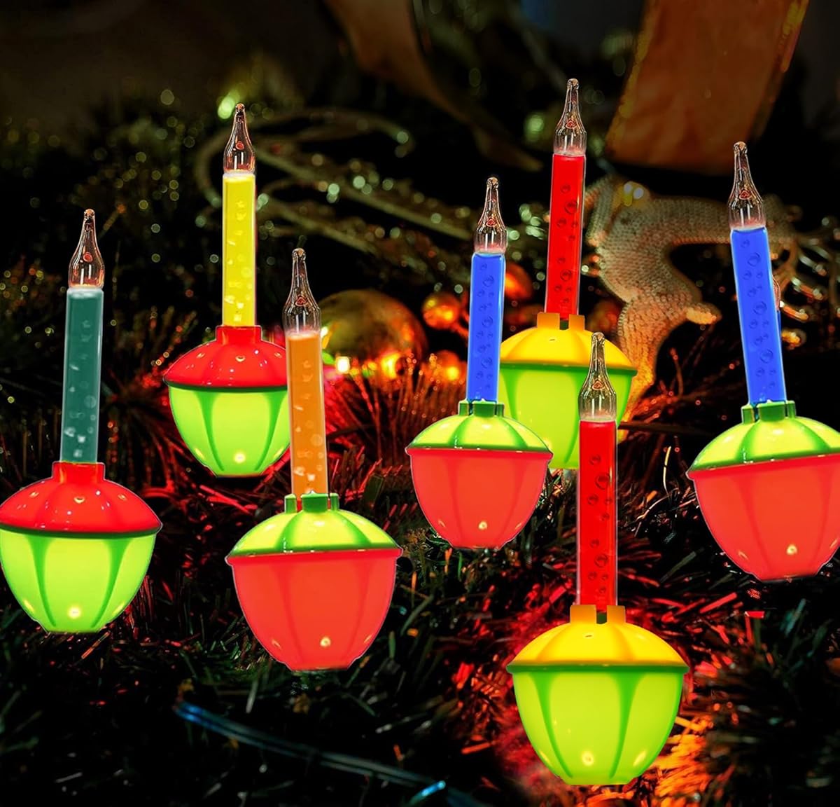 Multicolour Christmas Bubble Lights, UL Listed Vintage Set of 8 Multi-Color Light String Set (Plus 1 Spare Bulbs), 11Ft Bubble Lights for Christmas Holiday Decor, C7/E12 Candelabra Base