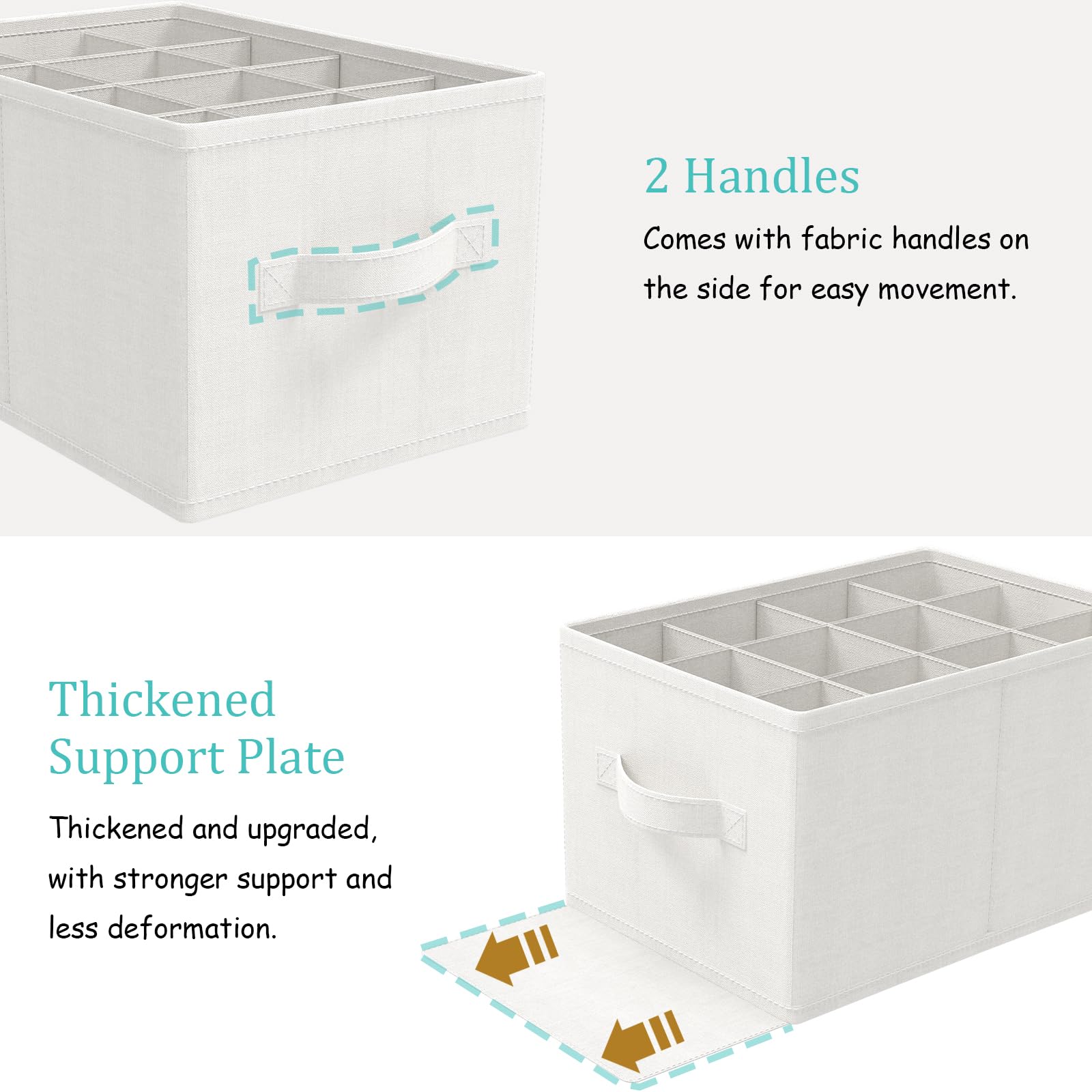 GUOHNHE Scatole per Scarpe, Adatto a 24 Paia, Shoes Organizer per Guardaroba, Scarpiera Salvaspazio Pieghevole, Portascarpe con 3 Maniglie, 42 x 32 x 26 cm, Bianco Avorio, XSNX02W-2
