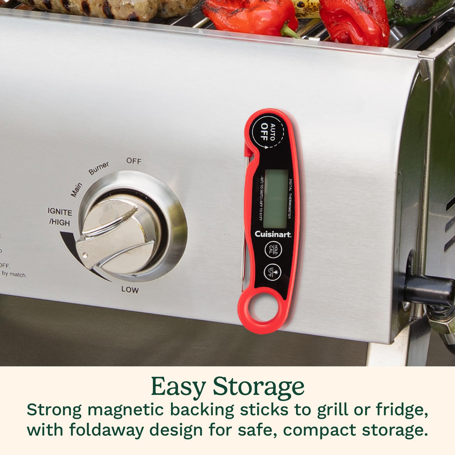 Cuisinart Termometro digitale LCD a lettura diretta, termometro per carne impermeabile per casa e barbecue, termometro digitale per griglia con calibrazione e retroilluminazione, gadget per la casa