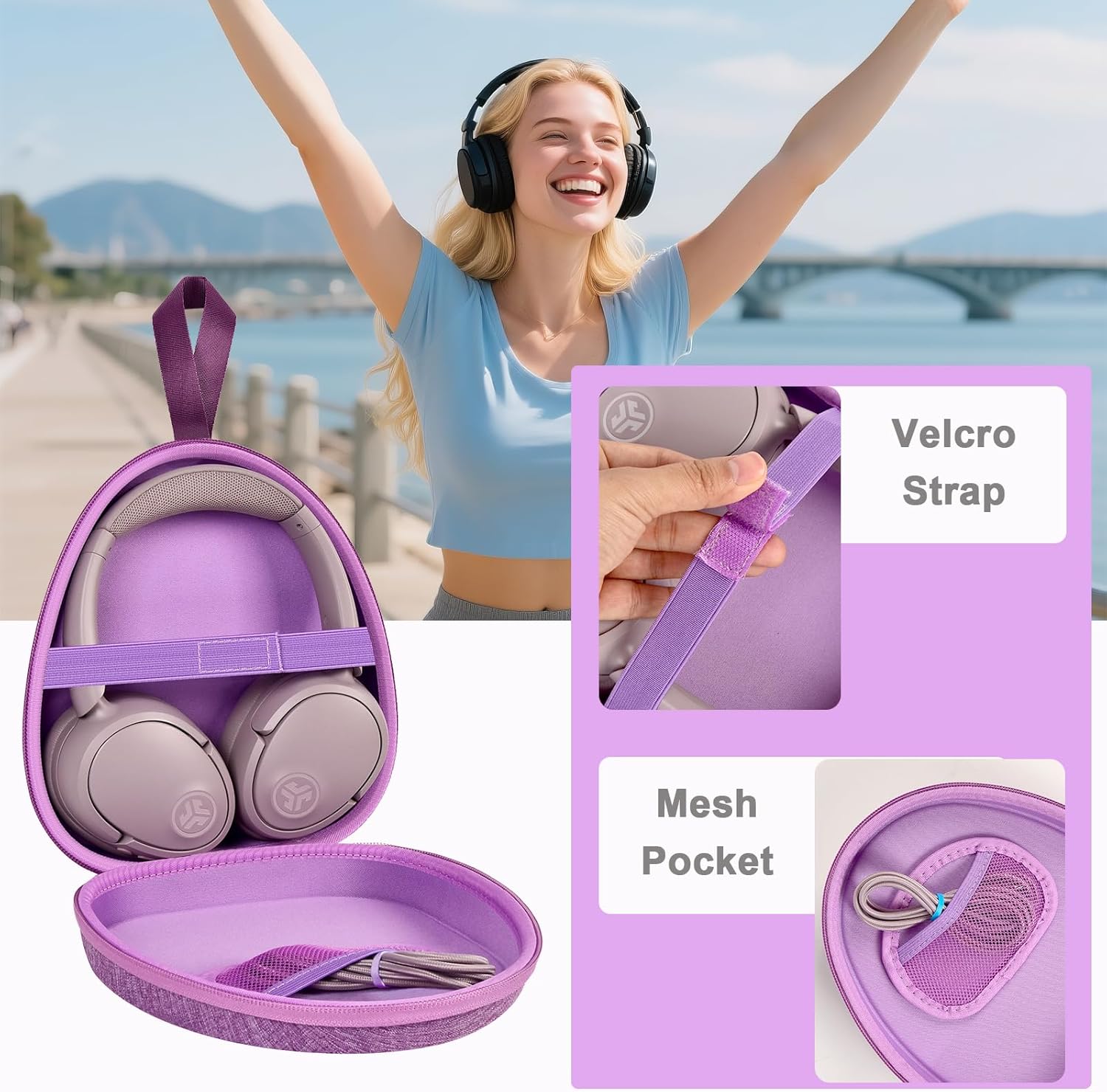 GWCASE Universal Headphone Case for JLab/for JBL Tune 510BT 720BT 770NC 520BT/ for Sony WH-CH520 WH-CH720N/ for BERIBES/for Soundcore Q20i Over-Ear Headphones,Stylish Design- Purple(Case only) - Image 4