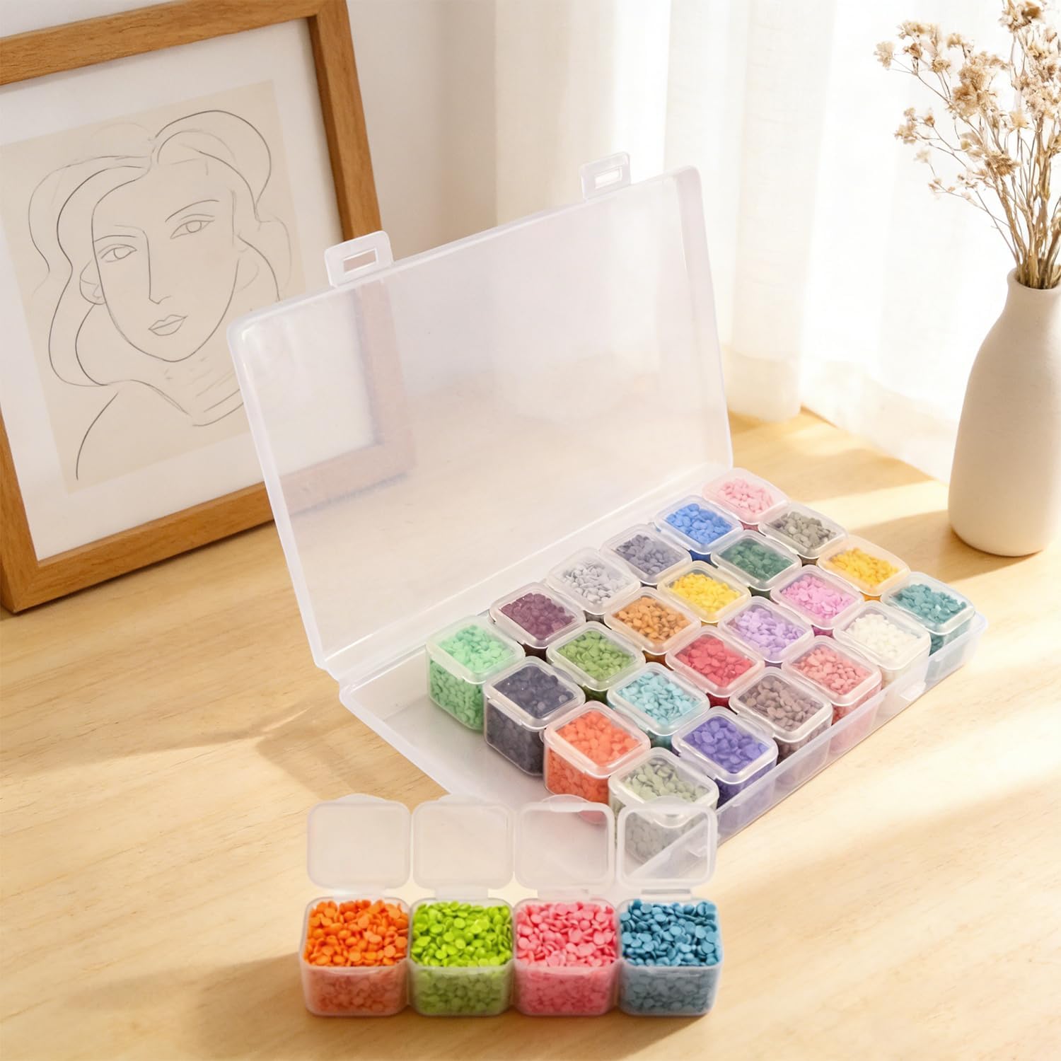 26 Pack Diamond Painting Storage Containers - 728 Slots Bulk Bead Organizer Boxes, Diamond Art Craft Supplies Accessories for Bead Storage & Organization