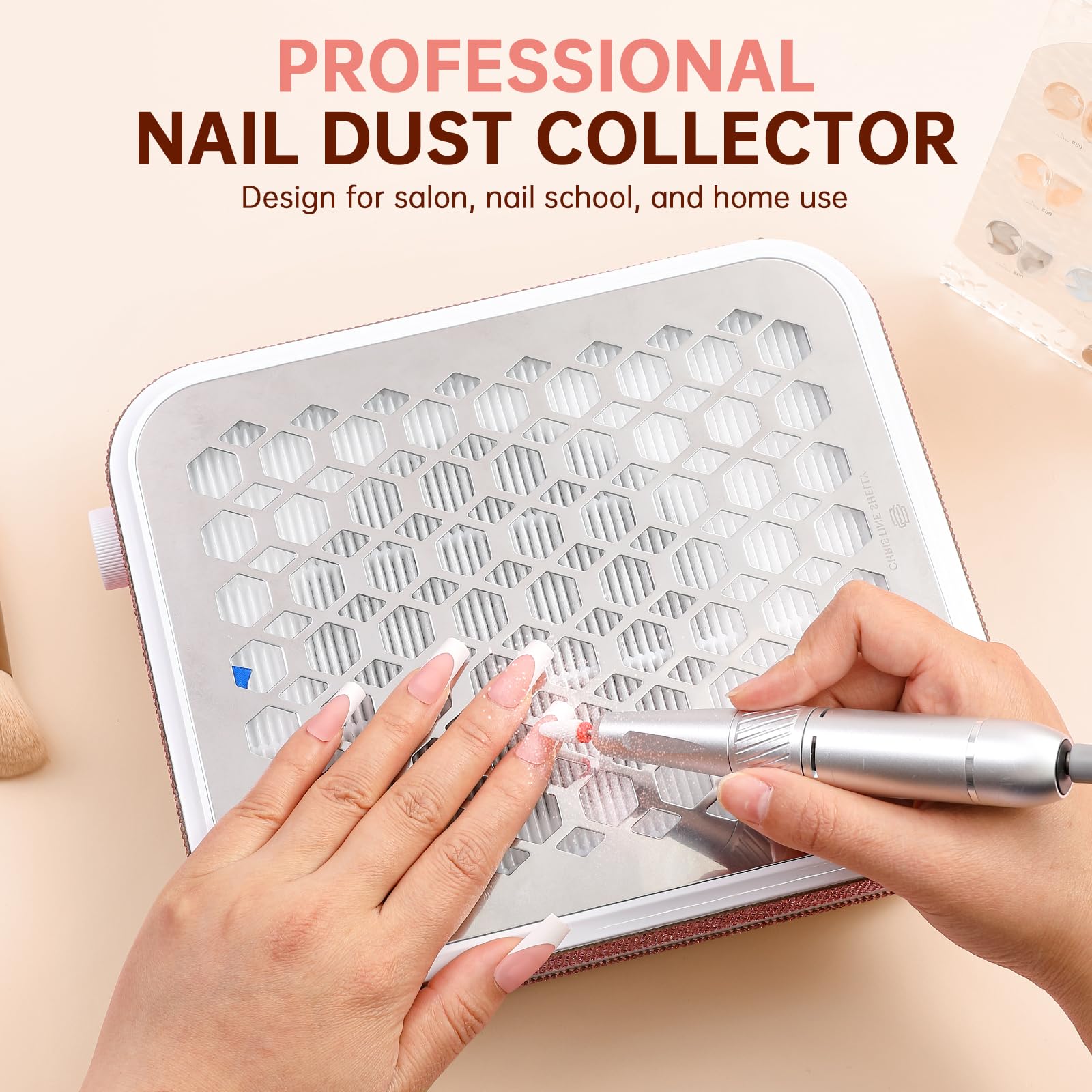 Aspirador De Polvo De Uñas Recargable 800pa, Extractor Inalámbrico Profesional con Motor Brushless, Ventilador Potente para Manicura Gel Y Acrílico Pink-Rhinestone