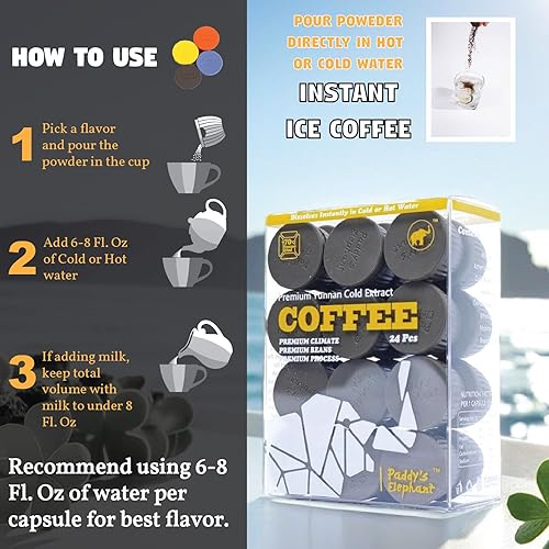 Miniatura 8 de Paddy's Elephant Café instantáneo especial de extracto frío, sabor ácido bajo, se disuelve instantáneamente en agua fría o caliente, para café frío