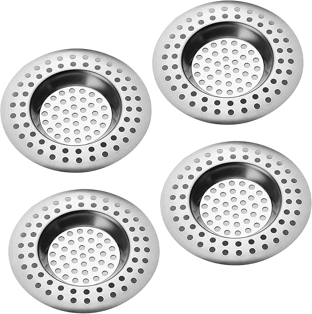 TSHAOUN 4 Pack Stainless Steel Kitchen Sink Strainer Plug, Bathroom Sink Strainer Cover Drain Protector, Sink Strainer Plug, Stainless Steel Mesh Hair Filter for Kitchen and Bathroom (4 pcs)
