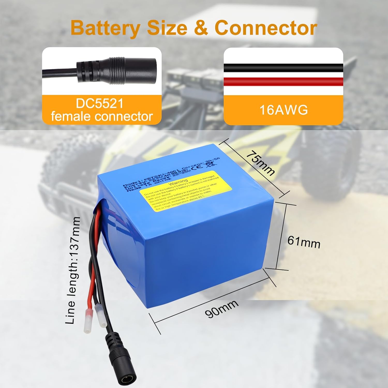 KBT 24V 4Ah Rechargeable Lithium Replacement Battery, with Charger, Charging Cable, Cable Connector for Kids Ride On Cars - Image 3