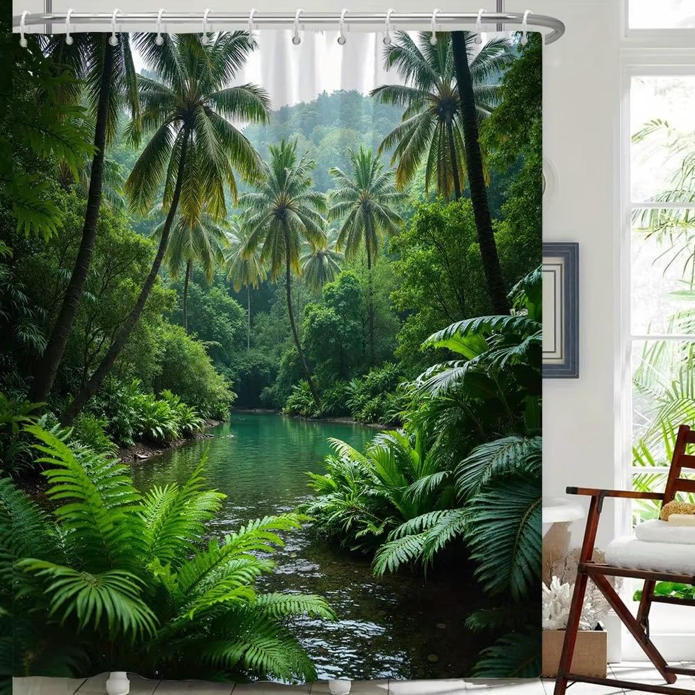 Rideau de douche imperméable tropical 150x190 avec crochets pour salle de bain moderne chic