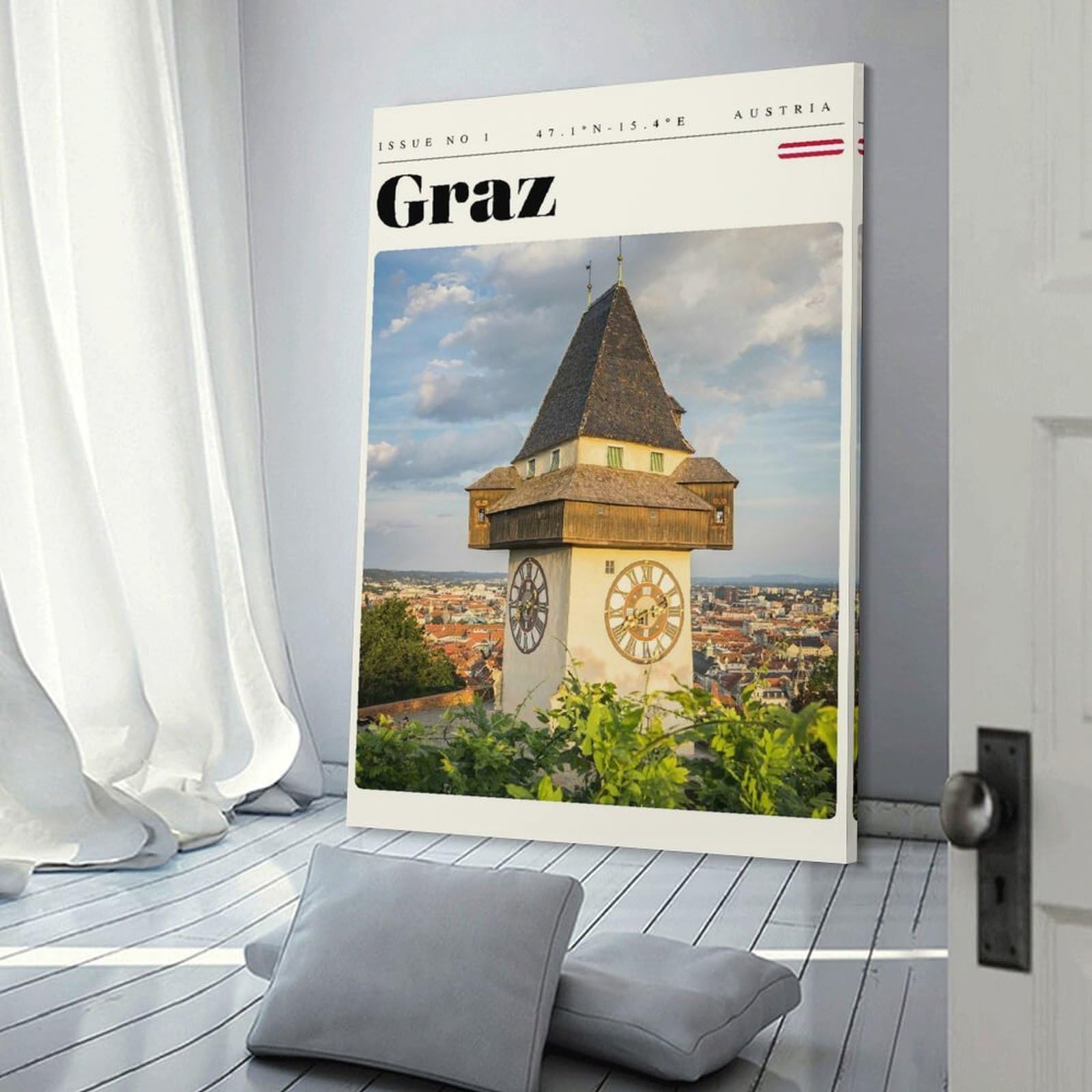 Junmoney Frame-Style-15 Room Decor Wall Art Graz Austria Travel Art, 24X36inch(60X90cm), For Lounge Decor, Bedroom Walls Or Flats, Canvas Styling For A Polished Room Look