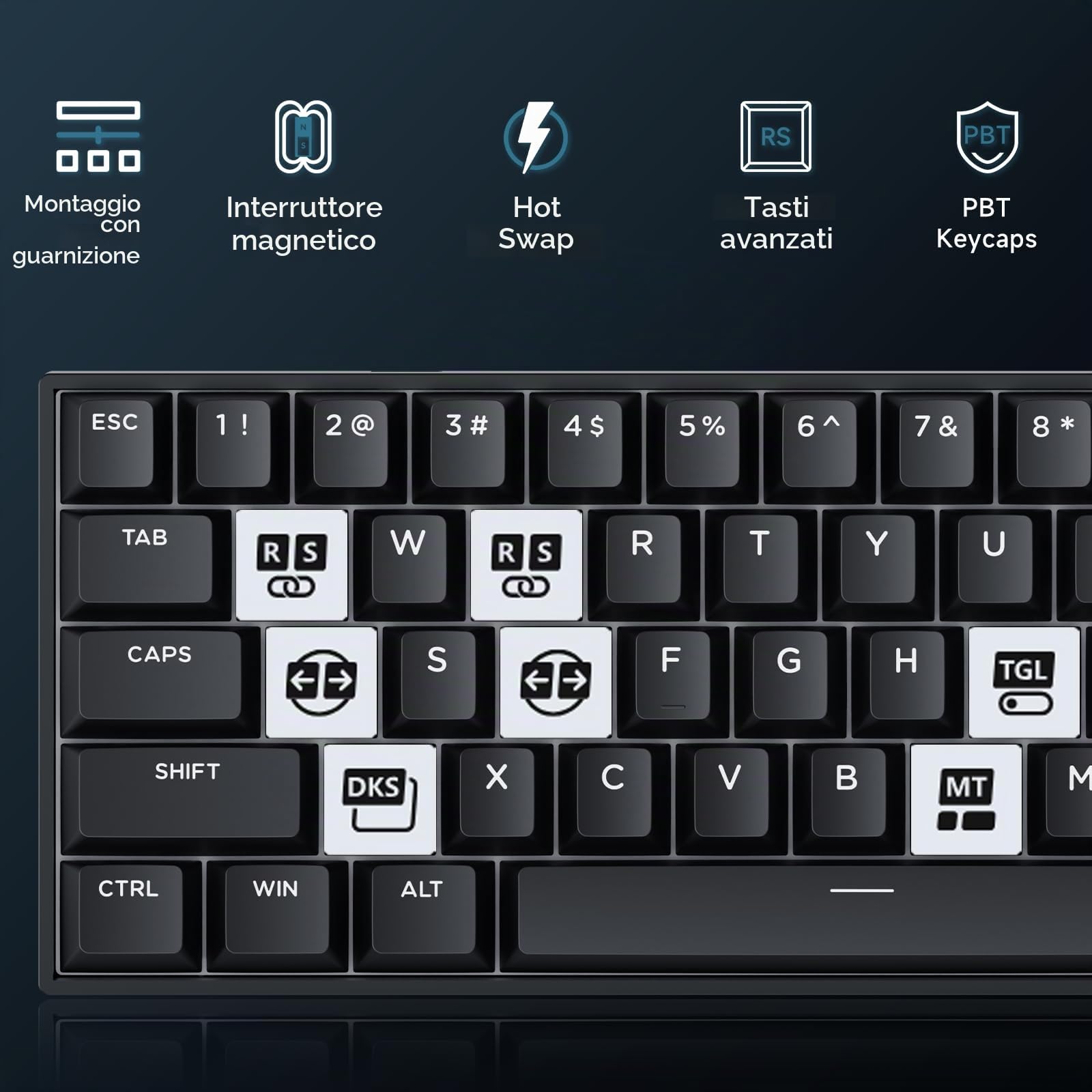 MCHOSE ACE60 HE Tastiera 8000Hz Rapid Trigger, Precisione RT da 0,01 mm, Tastiera Gamer cablata 60% con Interruttore Magnetico, Azionamento Regolabile, SOCD e Snap Key, Nero