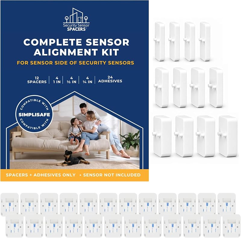 Paquete de sensores de seguridad para SimpliSafe – 12 espaciadores laterales de sensores + 24 adhesivos | Protección del hogar de fácil instalación