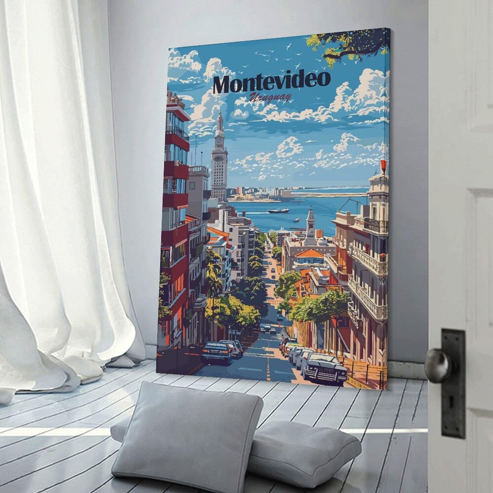 Junmoney Montevideo, Uruguay Cityscape Art Hanging Wall Art, 24x36inch(60x90cm), for Bedroom Walls, Guest Spaces Or Lounges, An Easy Wall Refresh for Bedrooms