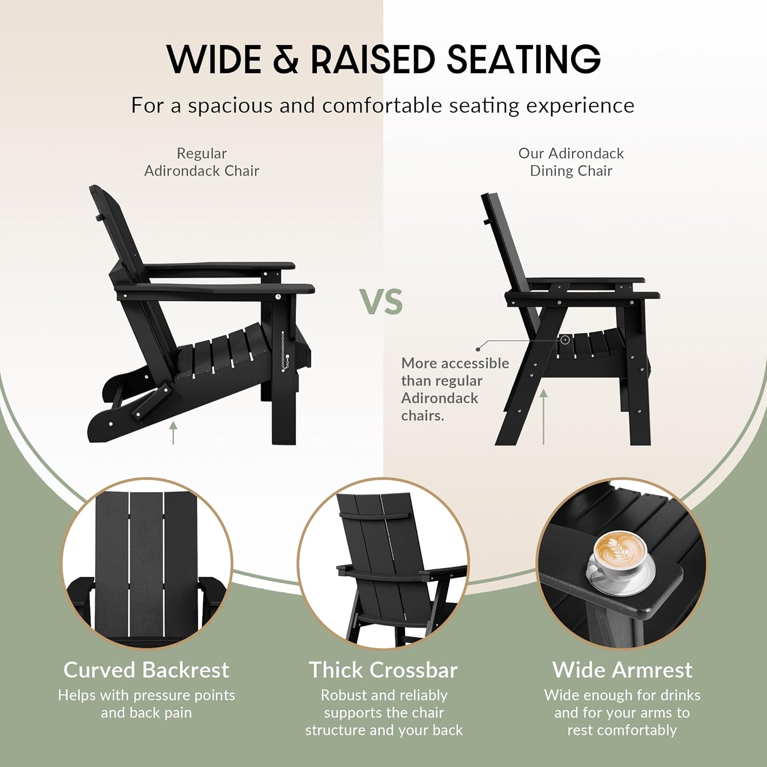 WestinTrends Ashore Outdoor Patio HDPE Plastic Modern Adirondack Dining Chair Black