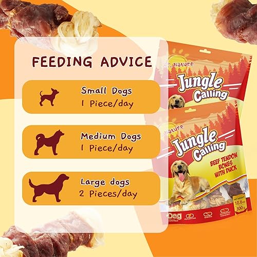 Vista 7 de Jungle Calling Tendones de carne de res para perros, tendones envueltos en pato, masticables para perros de larga duración para cadera