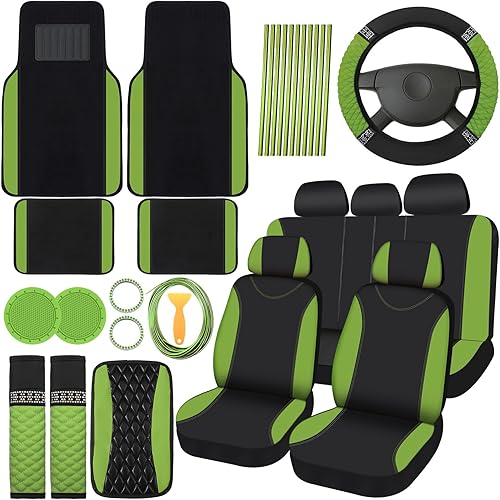 Miniatura 66 de BBTO - Set accesorios autos de mujeres, 43 piezas con brillo, protectores poliéster para asientos delanteros y traseros, funda volante, alfombrillas