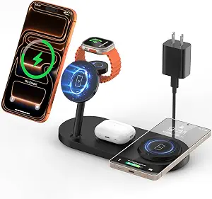 Dual Magnetic Phone Wireless Charger, 30W 4 in 1 Charging Station for Apple Devices, Charging Stand for iPhone 17/16/15/14/13/12 Series, Support for Apple Watch11/10 for AirPods4