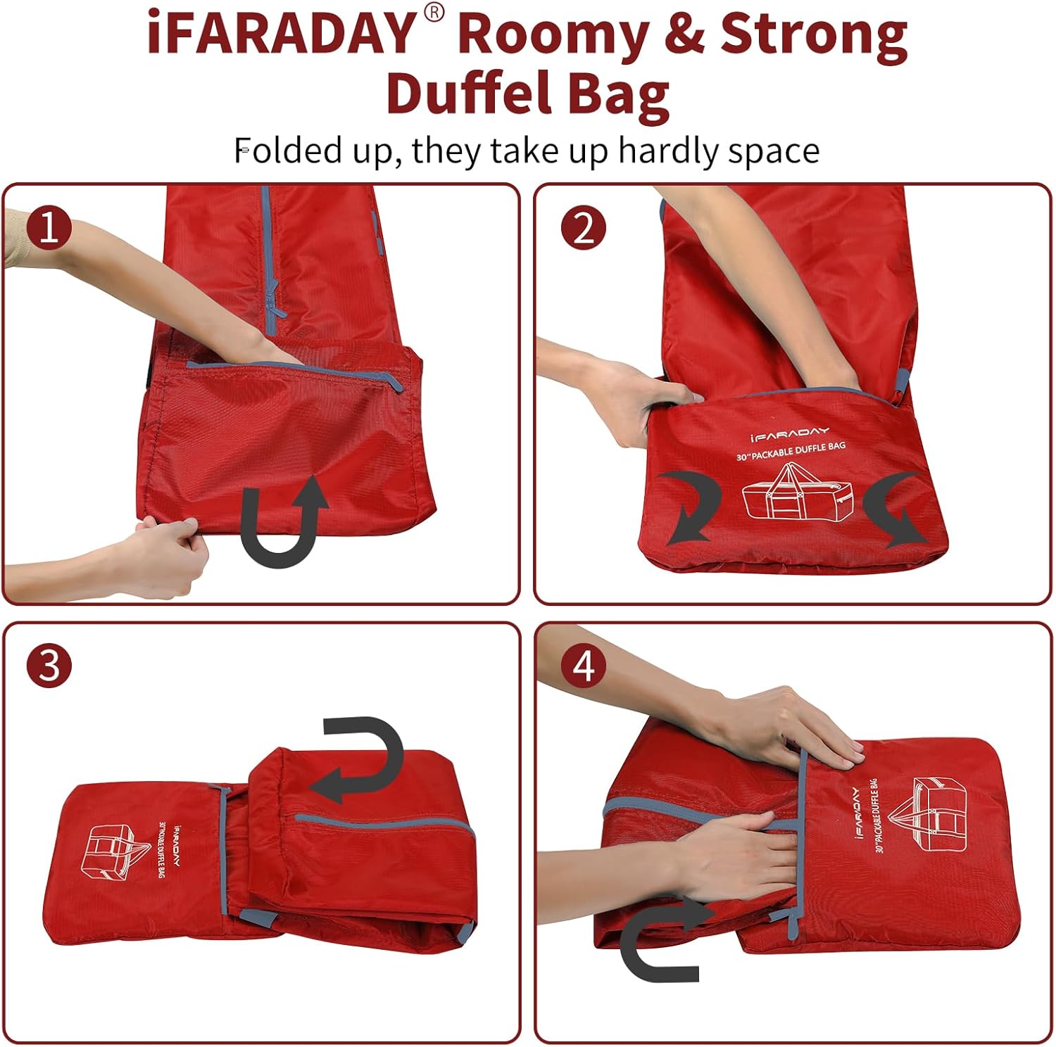Foldable Duffle Bag for Travel - 75L Large Spare Travel Duffel Bag Lightweight with Trolley Sleeve - Red - Image 7