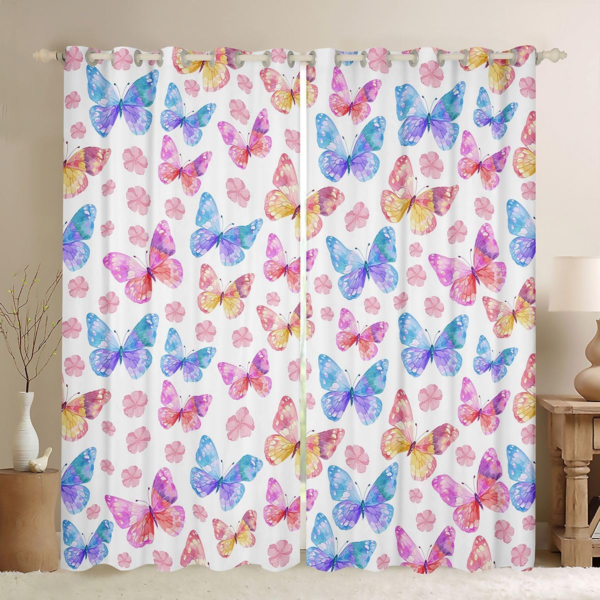 Rideau occultant papillon 140x245 rideaux voilage fleurs roses fenetre