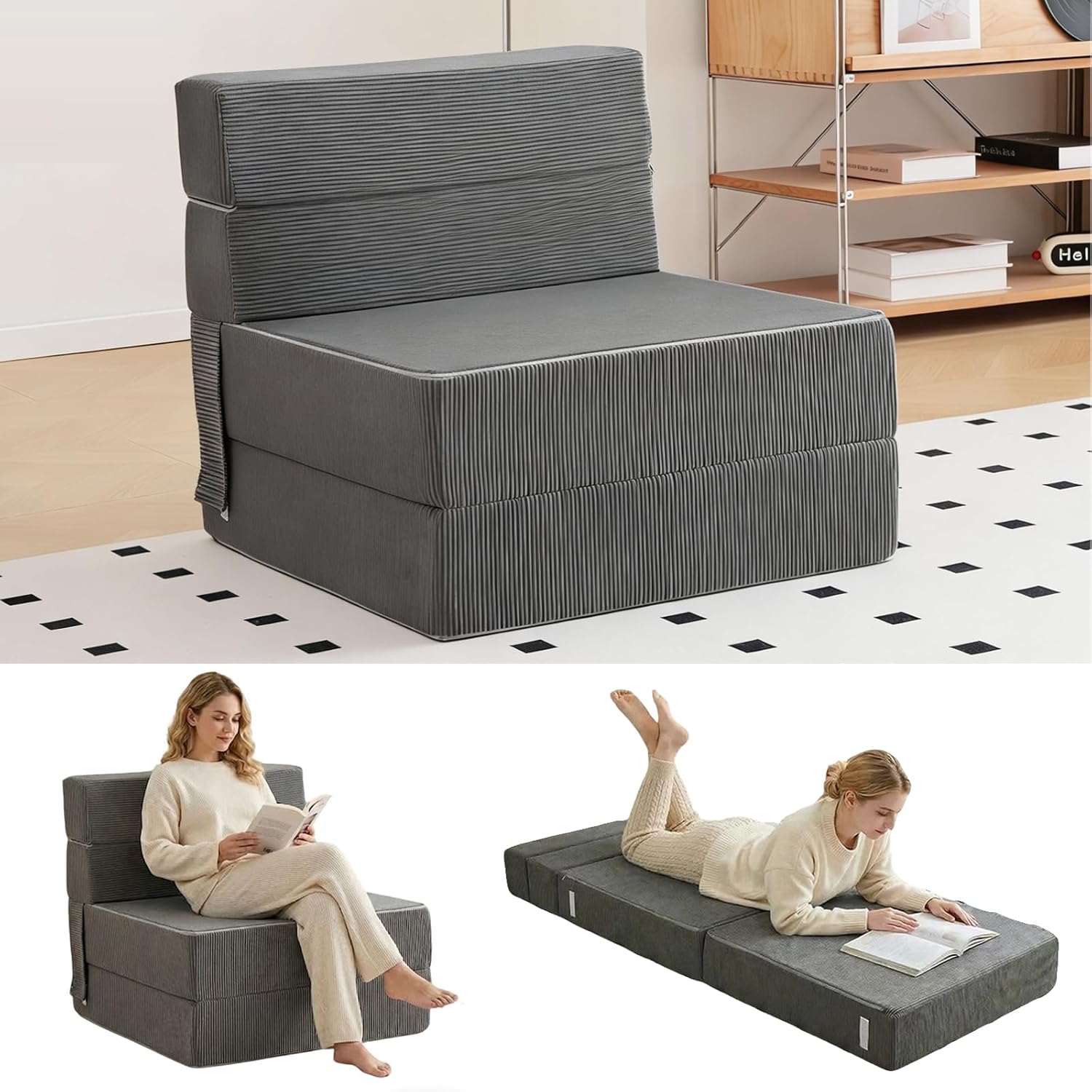 HJAHHSM Small Couch Boneless Futon Sleeper Sofa Bed Cloud Lounge Reading Chair