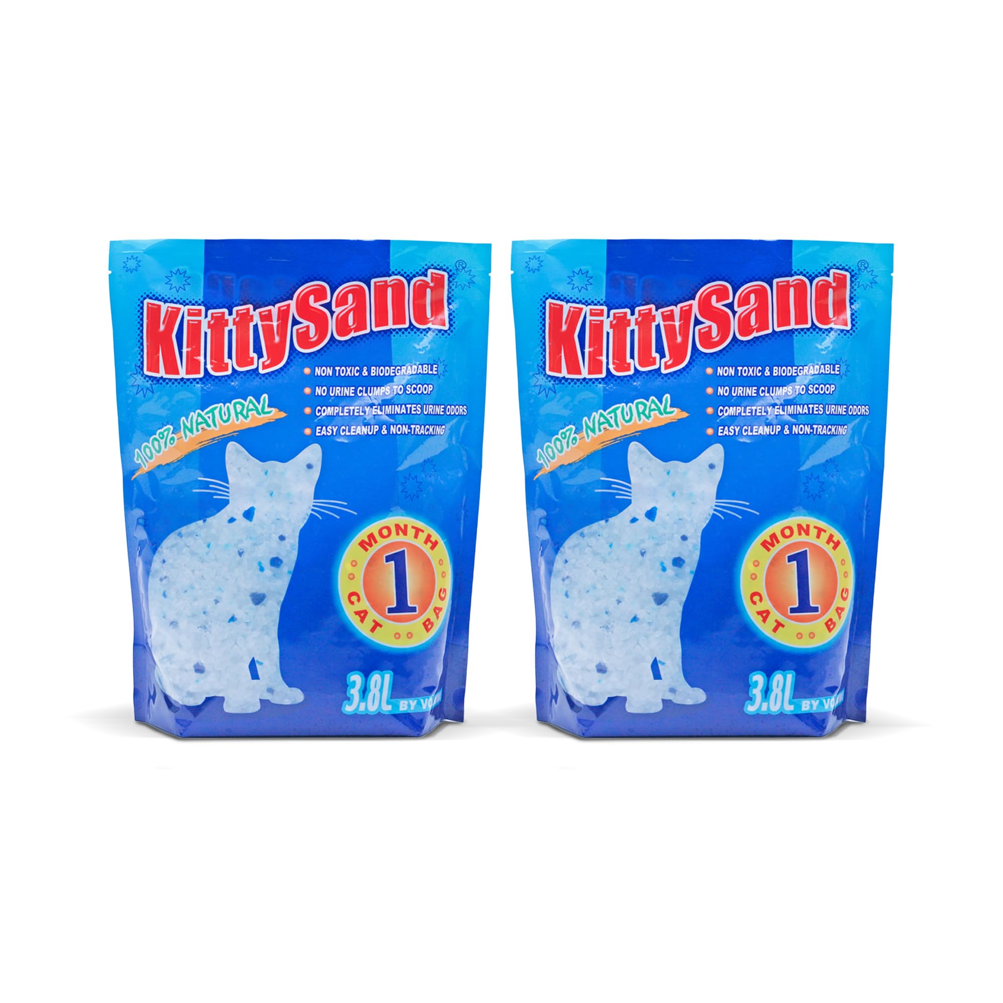 KittySand100% Natural Silica Crystal Premium Quality, Odor Control, Low Dust Cat Litter 3.8L Plain - Pack of 2
