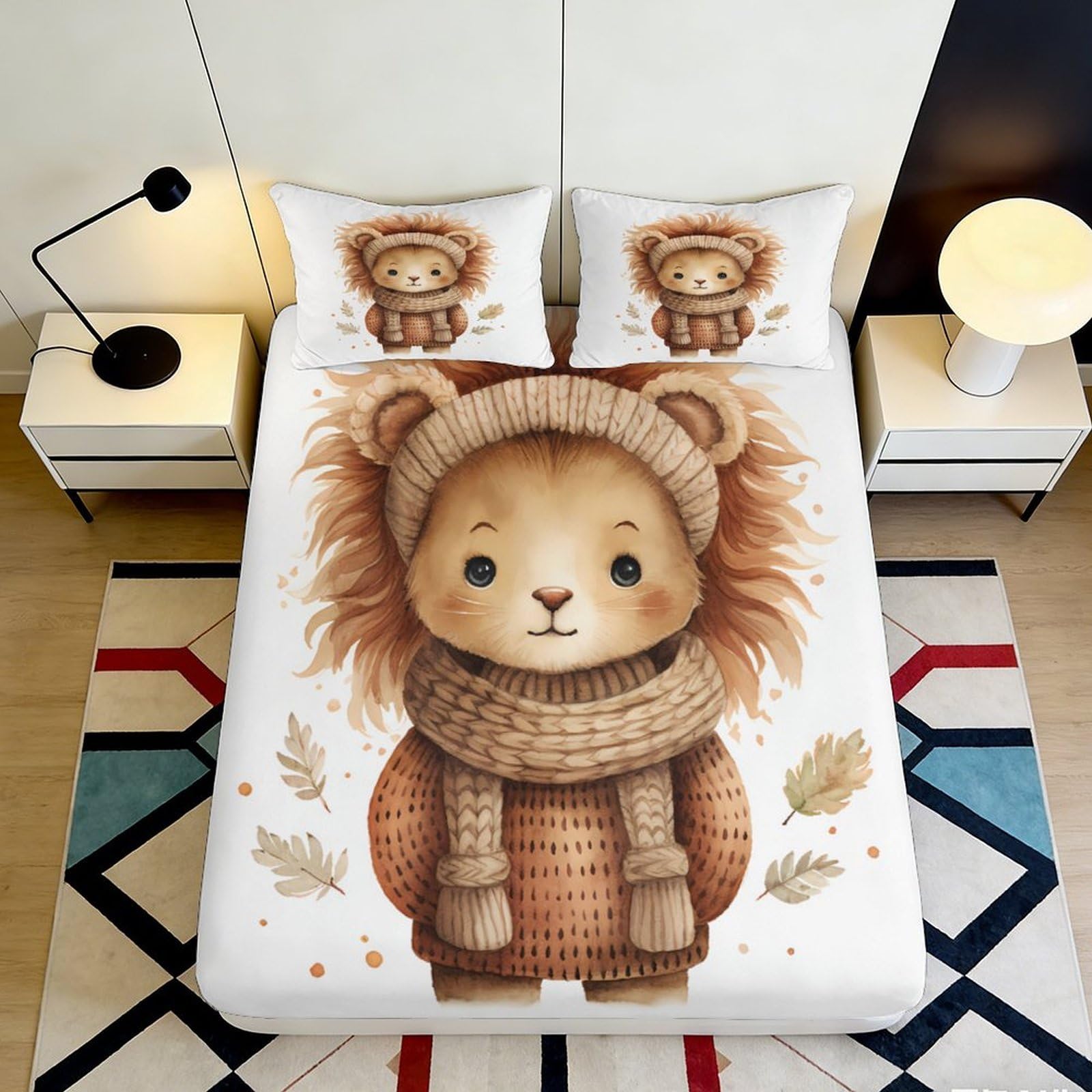 Uxinyoume Style-8 3D Printed Cute Lion Fitted Sheet Microfiber Soft Bear Bed Cover For Bedroom Dorm Mattress Protection Decor 90X200x25cm
