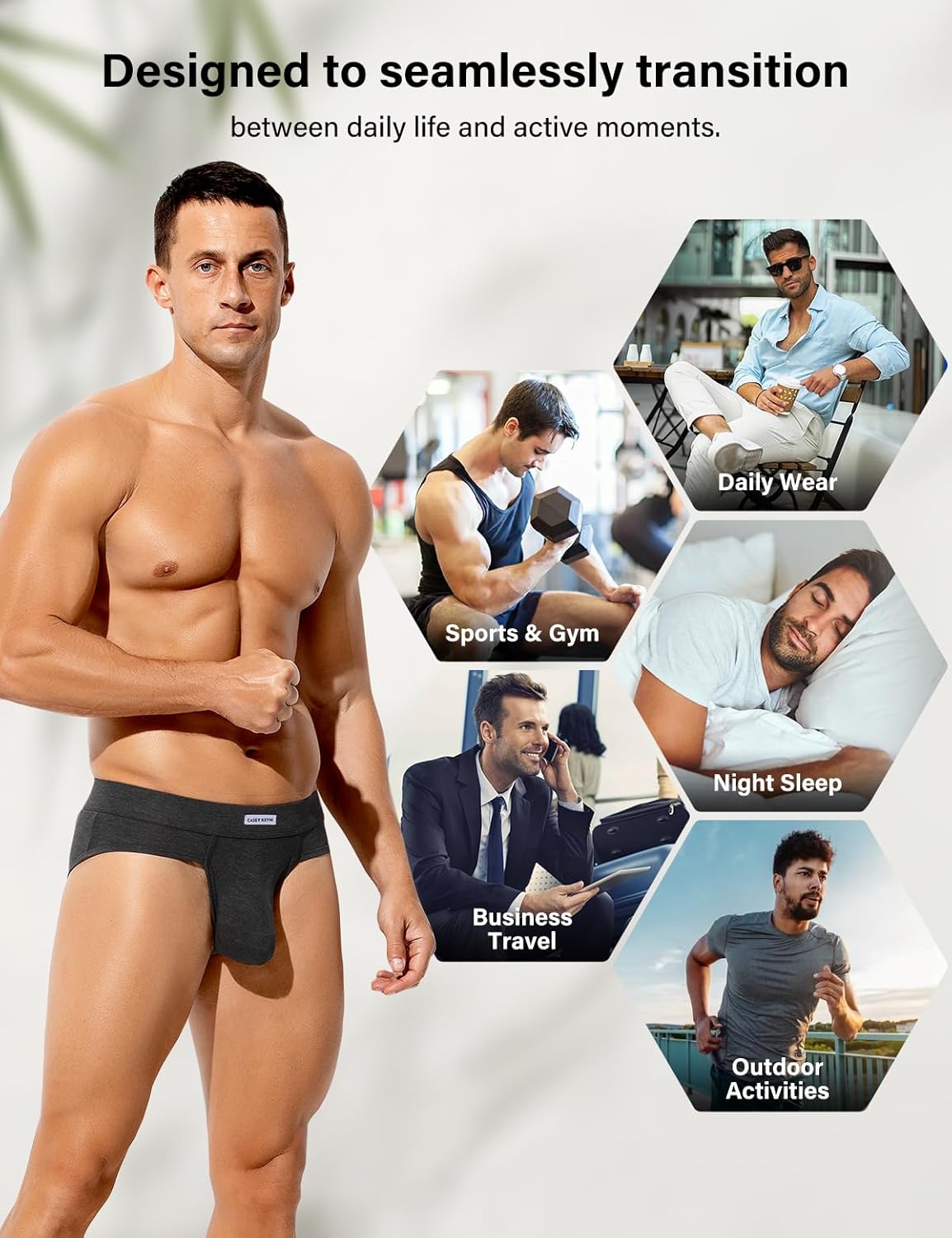 Casey Kevin Men's Underwear Breathable Briefs Lightweight 3D Contour Pouch Super Soft Comfort Tagless Underpants for Men Pack,Black/Dark Mottled Gray/Light Mottled Gray,Large - Image 6