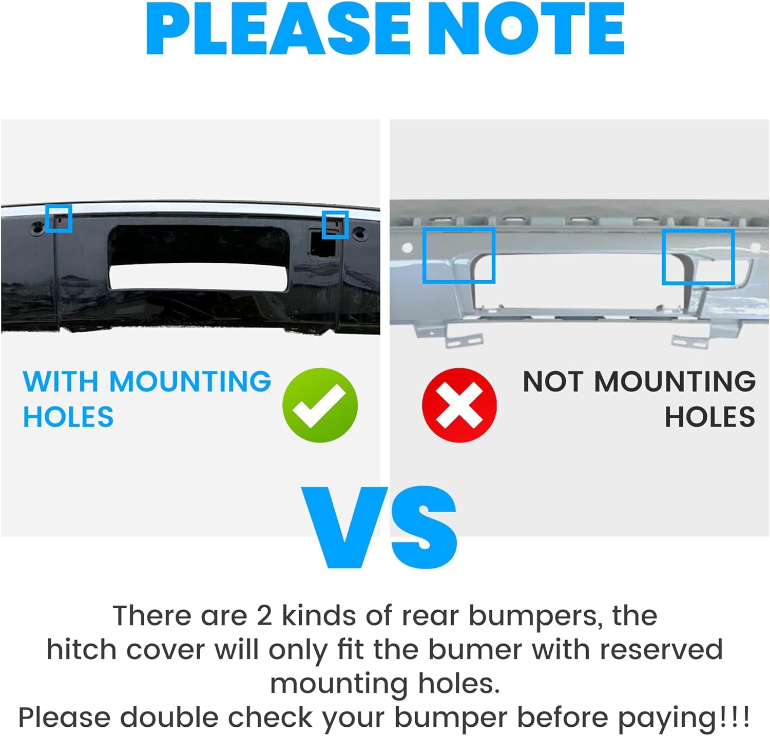 HECASA Rear Bumper Tow Hitch Hole Cover Compatible with 2007-2014 Cadillac Escalade/Chevy Chevrolet Tahoe/GMC Yukon/Suburban 1500 Replacement for GM1129106