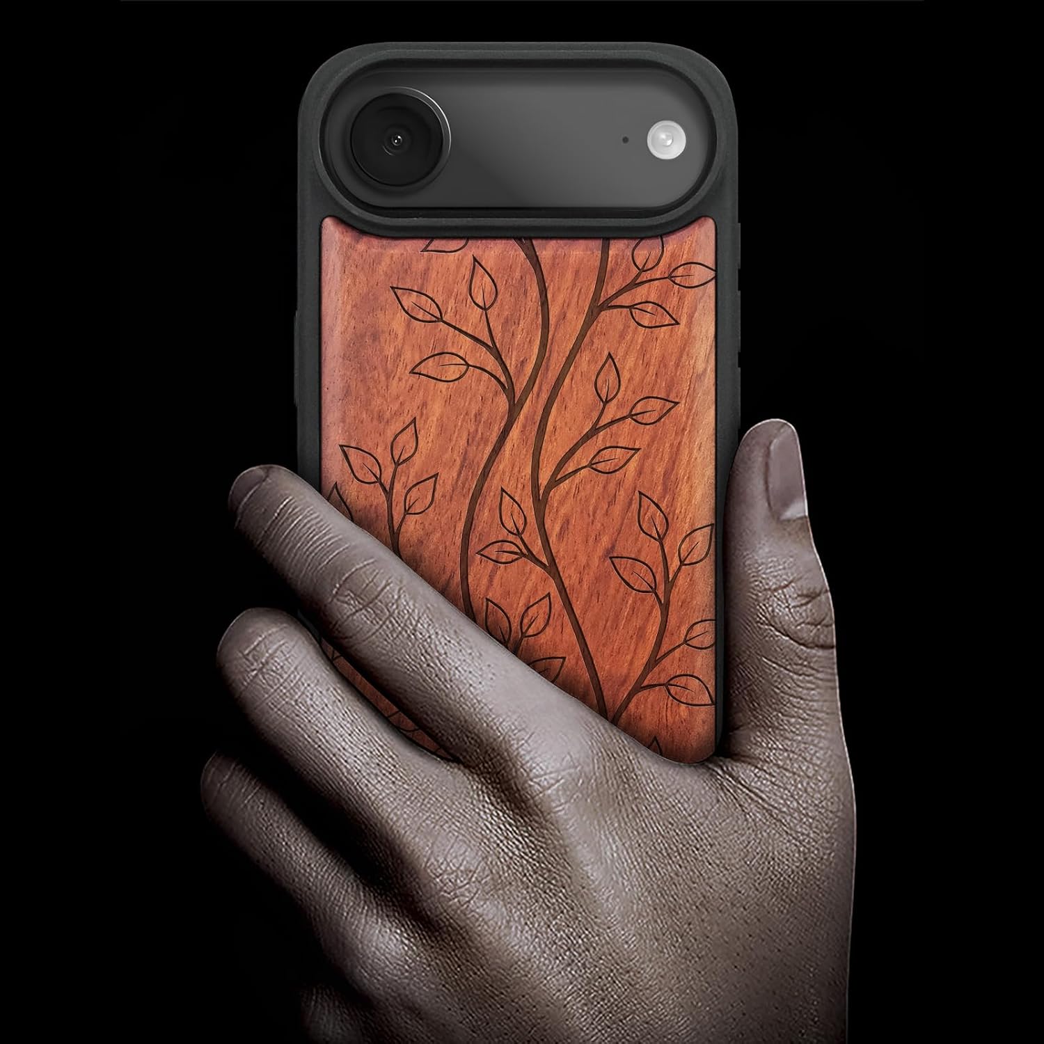 Carveit Magnetic Wooden Case for iPhone Air Case, Wood Artisan Engraved & Soft TPU Shockproof Cover, Compatible with MagSafe 17 Air Wireless Chargers (The Essence of Foliage) Rosy