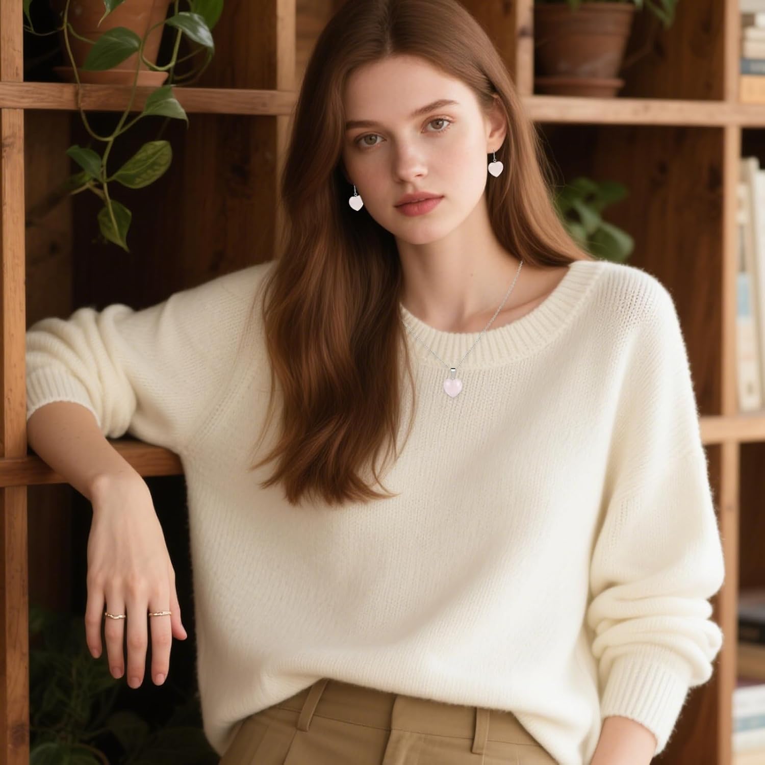 925 Sterling Silver Gemstone Pendant Necklace Heart Natural Stone Jewelry for Women - Image 2