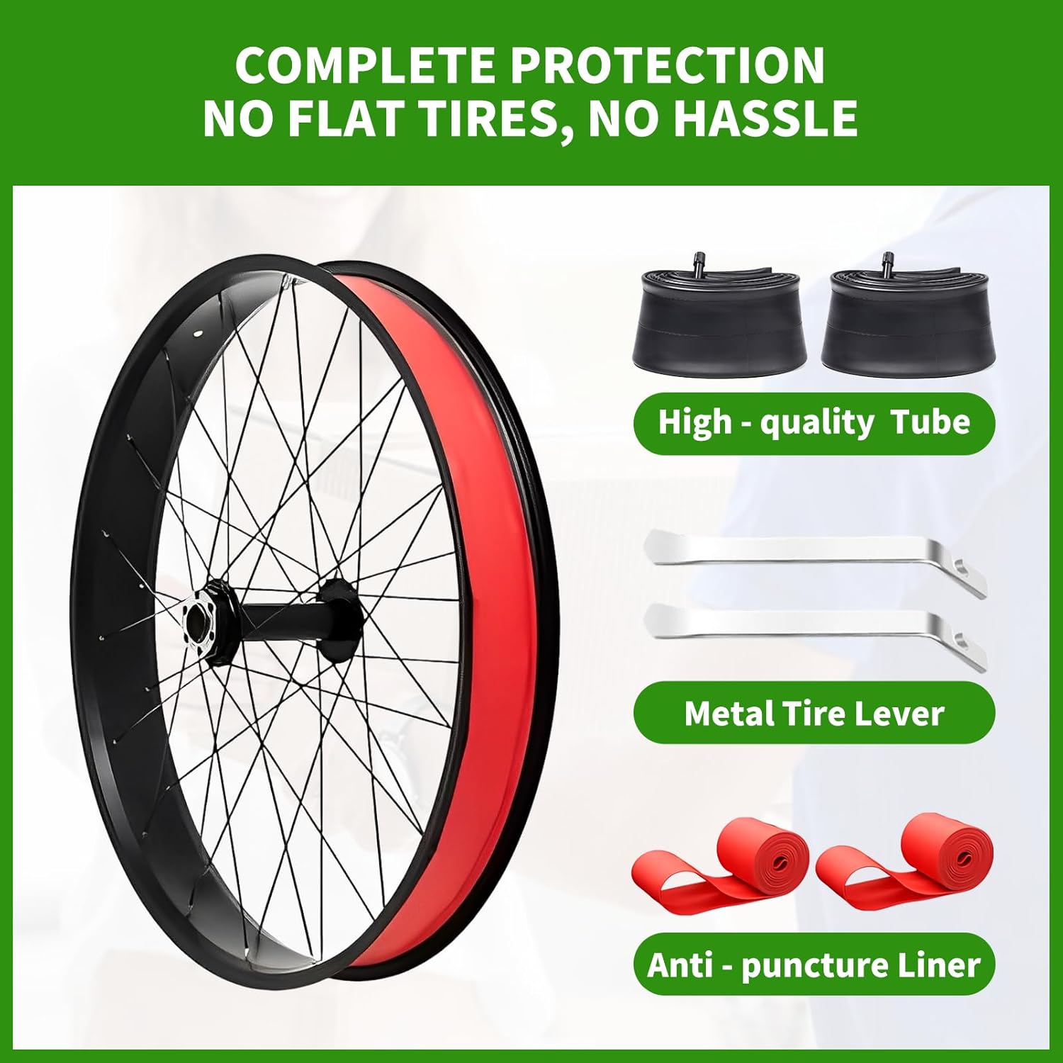 26x4.0 Fat Tire 1-Pack 4-in-1 Complete Kit - Puncture Resistant Heavy Duty E-Bike Tires with 1 Inner Tubes, 1 Rim Strips & 2 Levers - Foldable Professional Replacement for Fat Bikes, Beach Cruisers