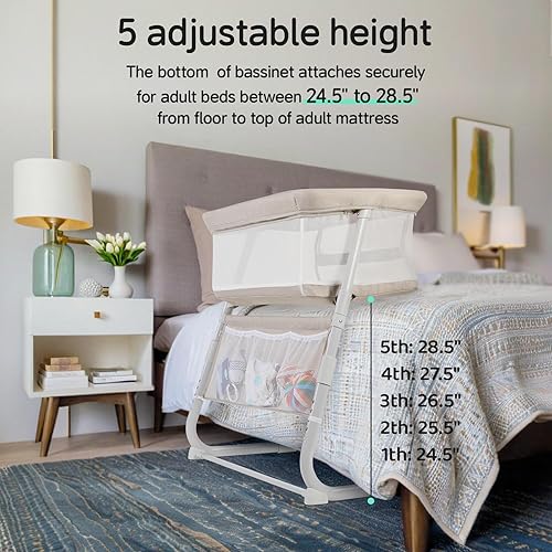 Miniatura 3 de Cowiewie Moisés para dormir de noche, moisés para bebé, lugar más alto en la cama, cuna de bebé con ajuste de 5 posiciones, cuna de malla