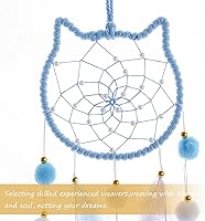 Vista 7 de Pretty Jolly - Atrapasueños azul de gato para niños, decoración de pared con pompones y plumas, atrapasueños hecho a mano para niños, decoración