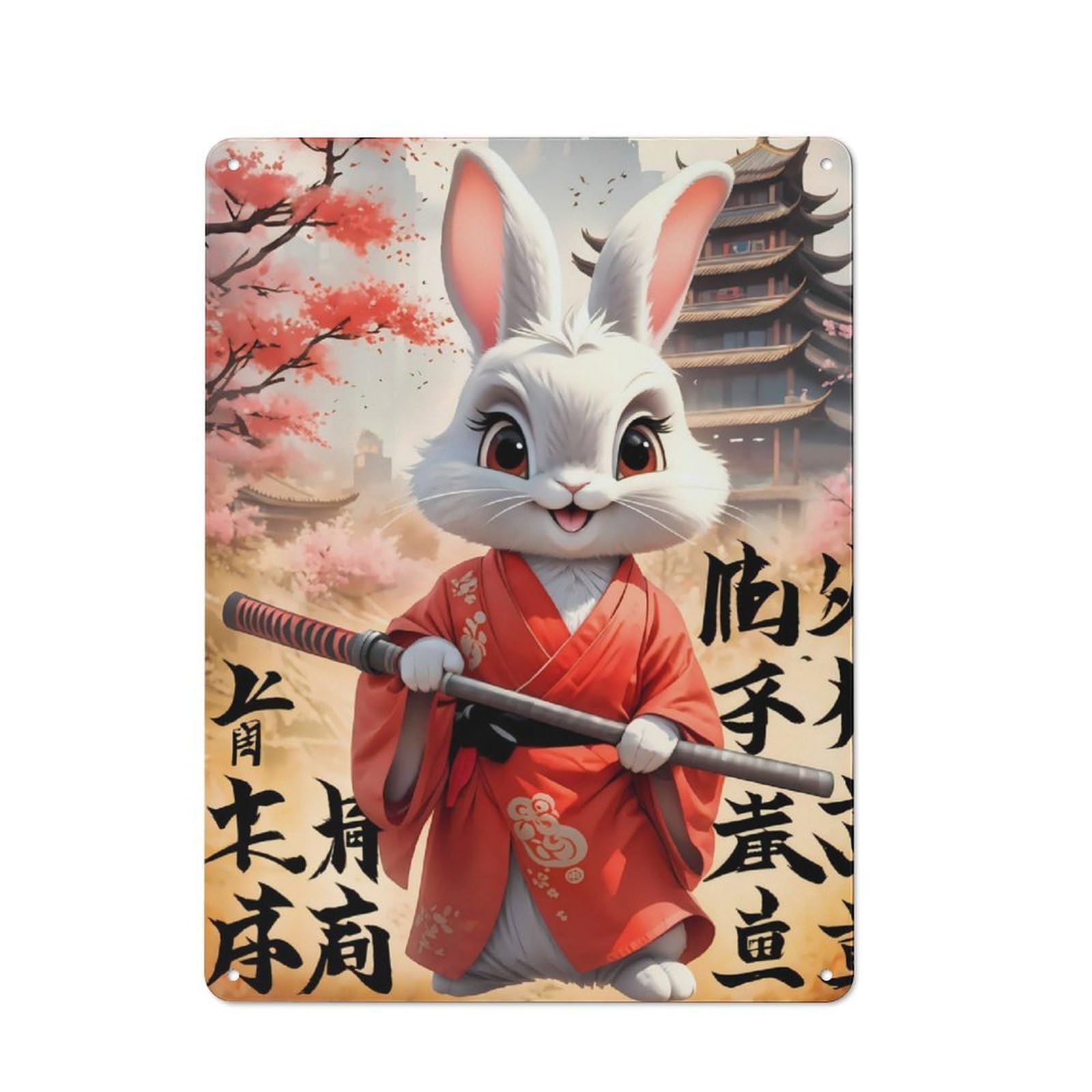 Junmoney Cute White Rabbit Rustic Metal Plaque 40X30cm For Studio Or Craft Room, Suited To Craft Room Decorators