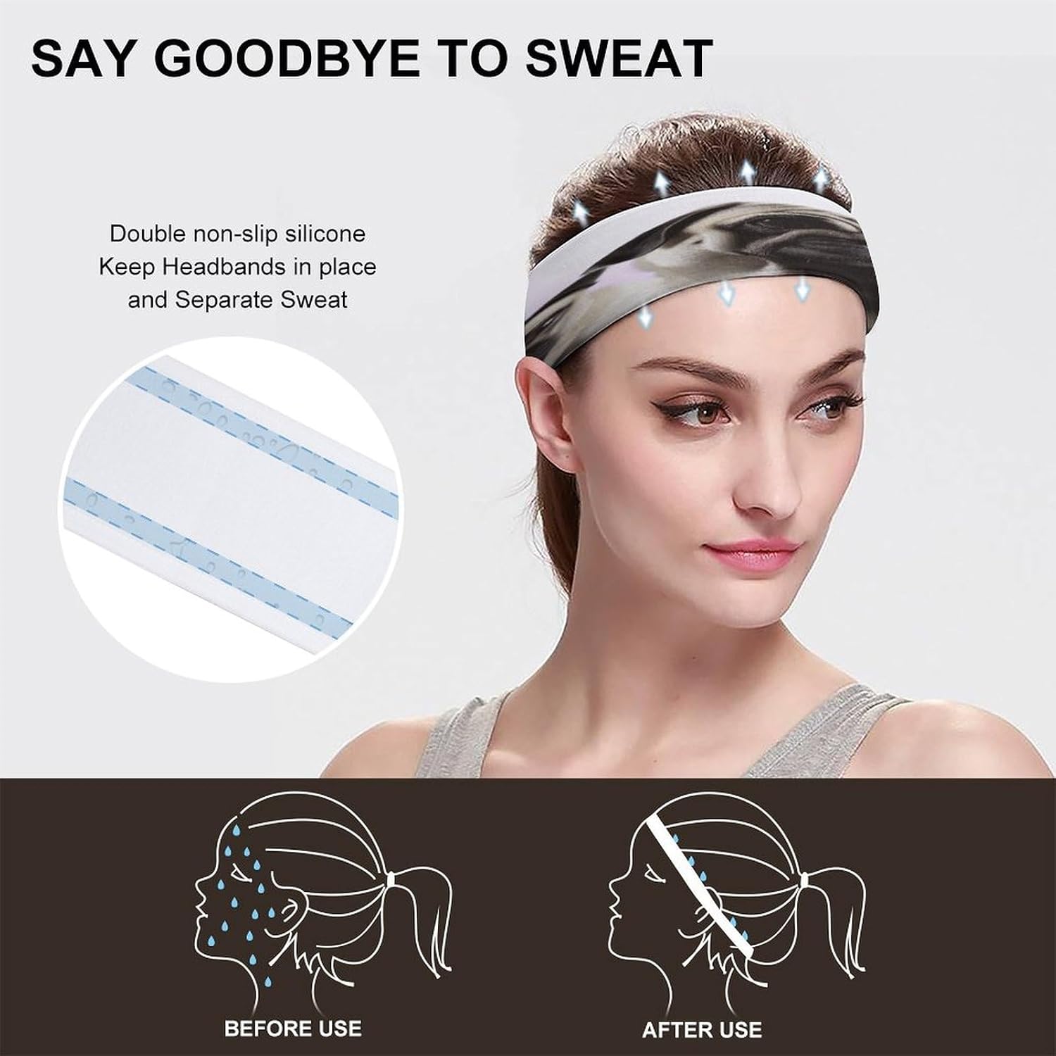 Pug Dog Headbands Fashion Moisture Wicking Sweatband Lightweight Soft Sports Headband Non-Slip Accessories Hair Bands for Fitness Workout Stretchy Unisex Hairband image 5