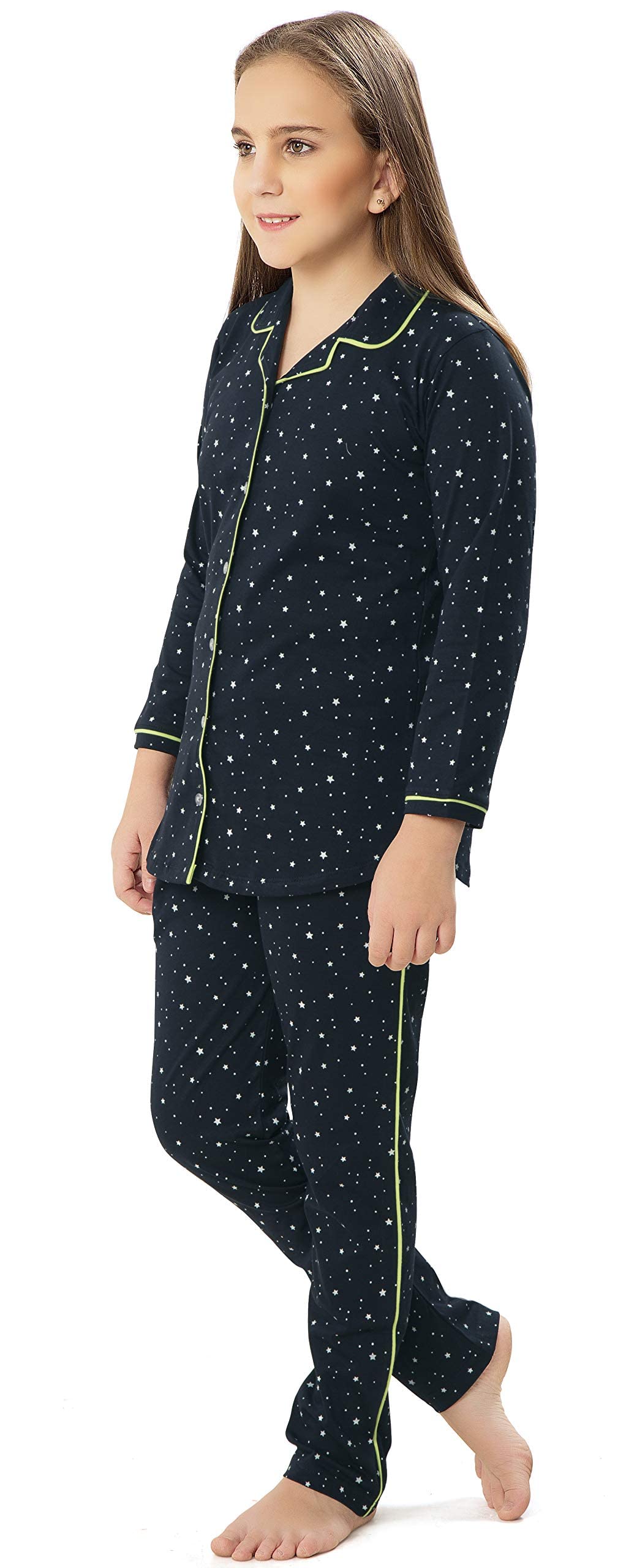 ZEYO Girl's Cotton Star & Dot Printed Navy Blue Night Suit Set of Shirt & Pyjama 5104 2