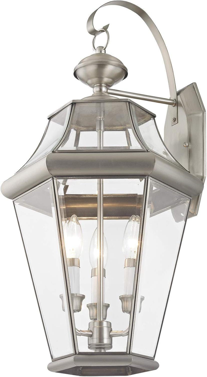 Livex Lighting 2361-01 Georgetown 3-Light Outdoor Wall Lantern, Antique Brass