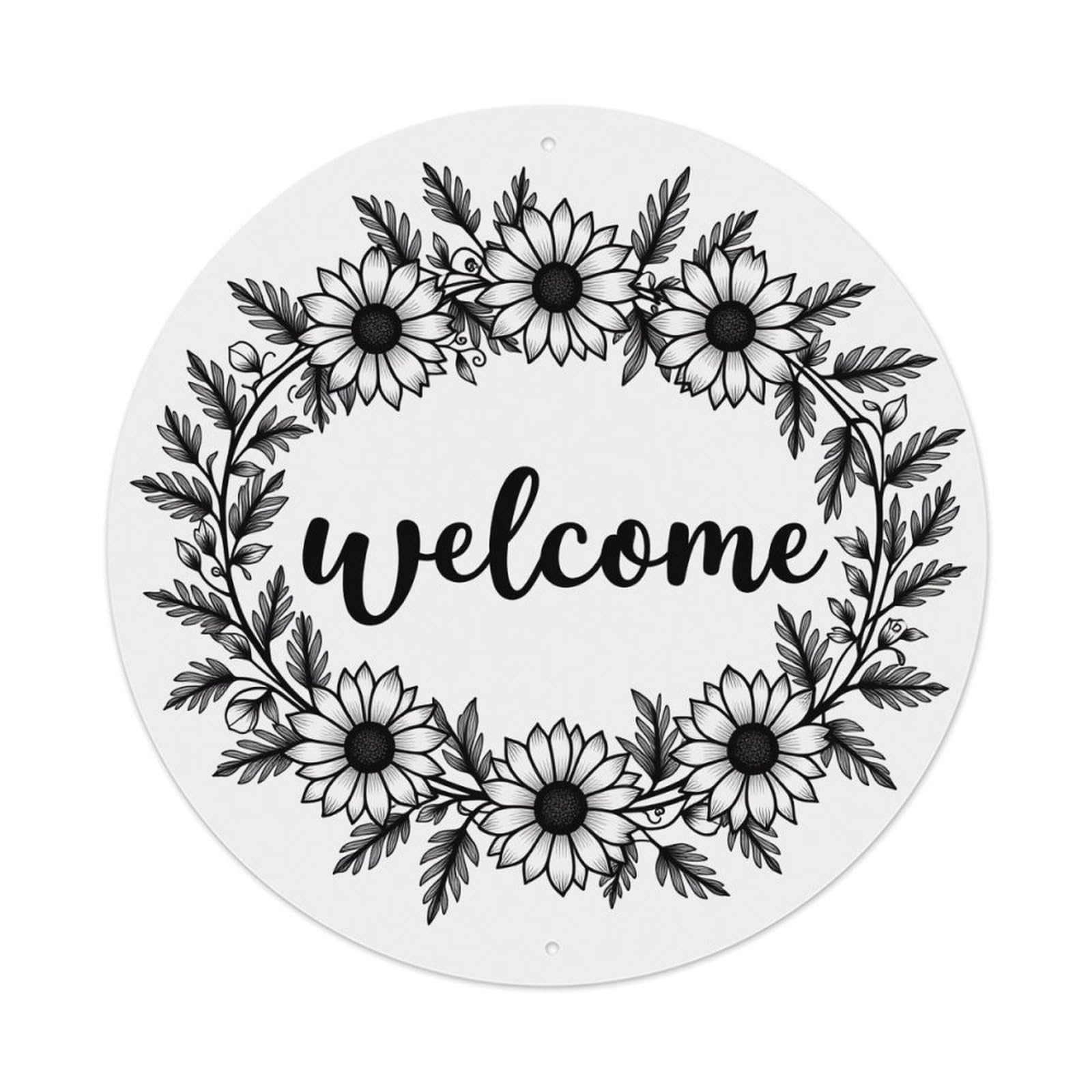 Floral Wreath Welcome Design Pattern(1) Round Tin Sign Retro Metal Sign for Cafe Bar Pub Home Game Room Gym Club Wall Decoration Vintage Metal Poster 8x8 Inch